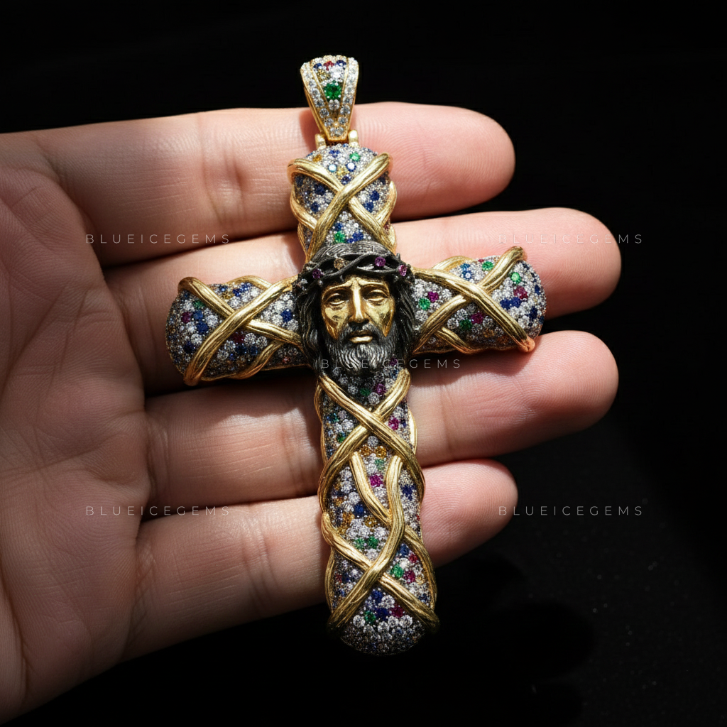 The Divine Thorns: Multi-Gem Mosaic & Golden Christ Sovereign