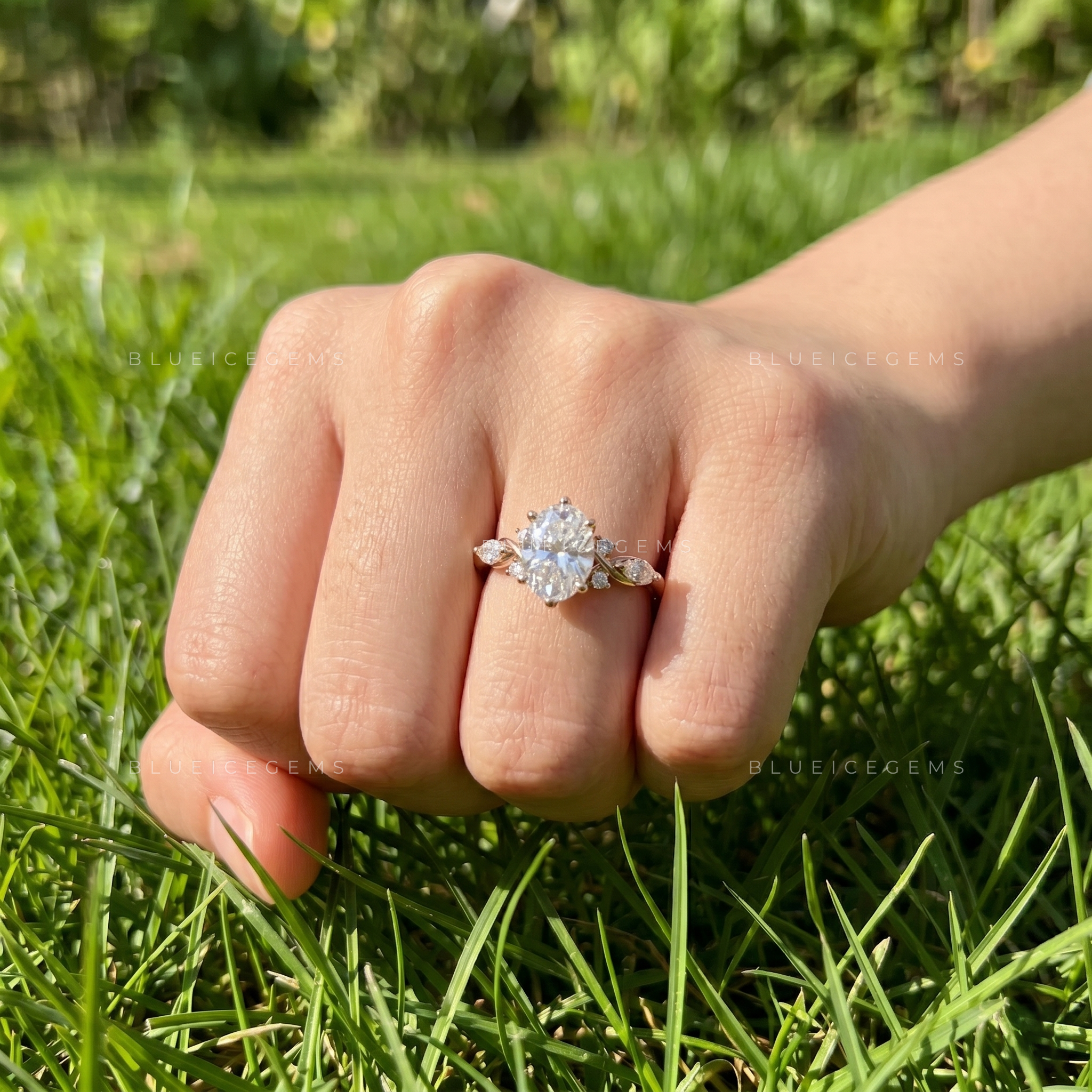 Ethereal Harmony Oval Cut Delicate Accent Trilogy Ring
