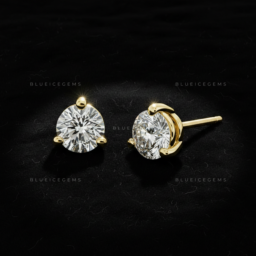 The Trinity Aura: Three-Prong Round Diamond Stud Earrings