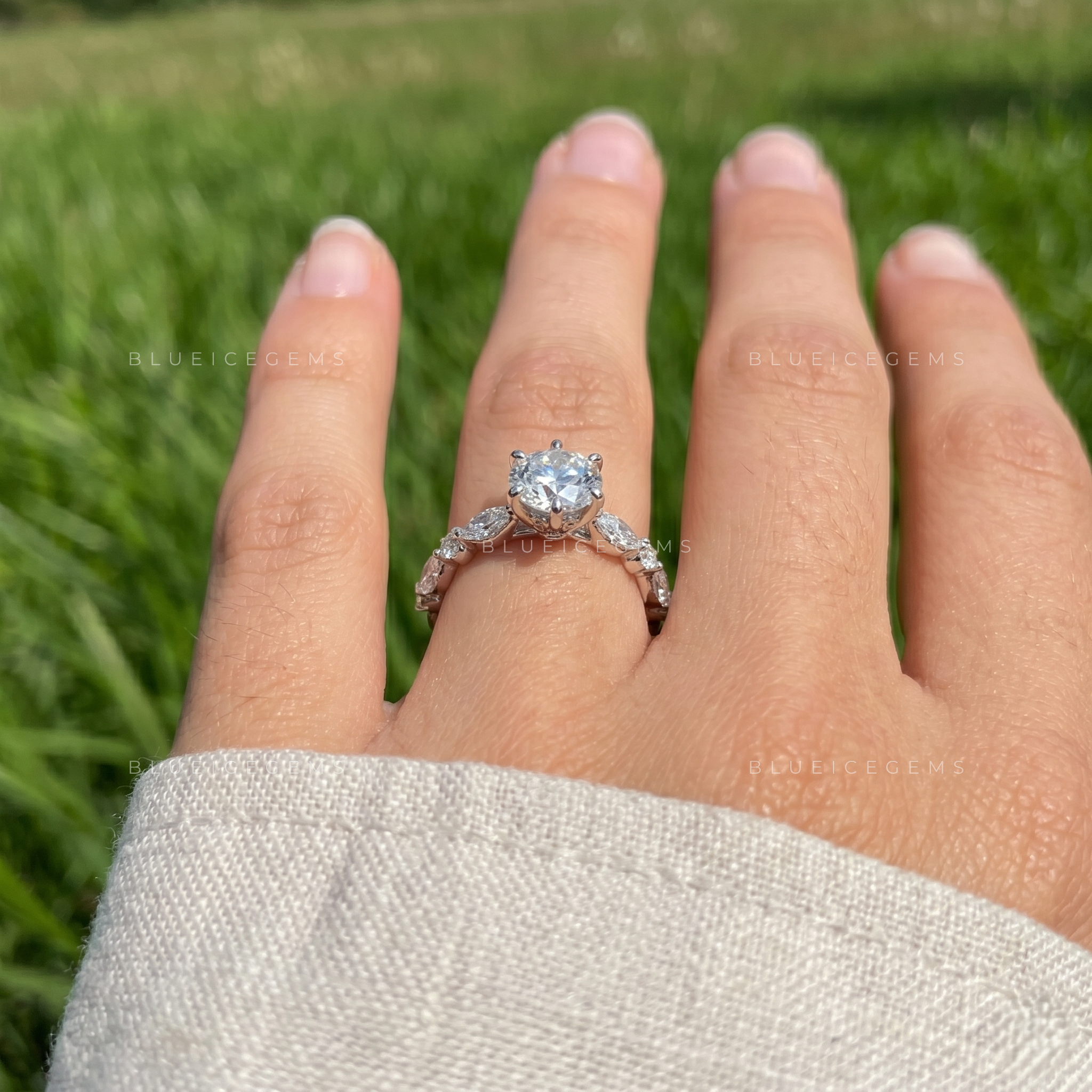 Classic Radiance Round Brilliant Cut Solitaire Engagement Ring with Marquise and Round Bubble Band