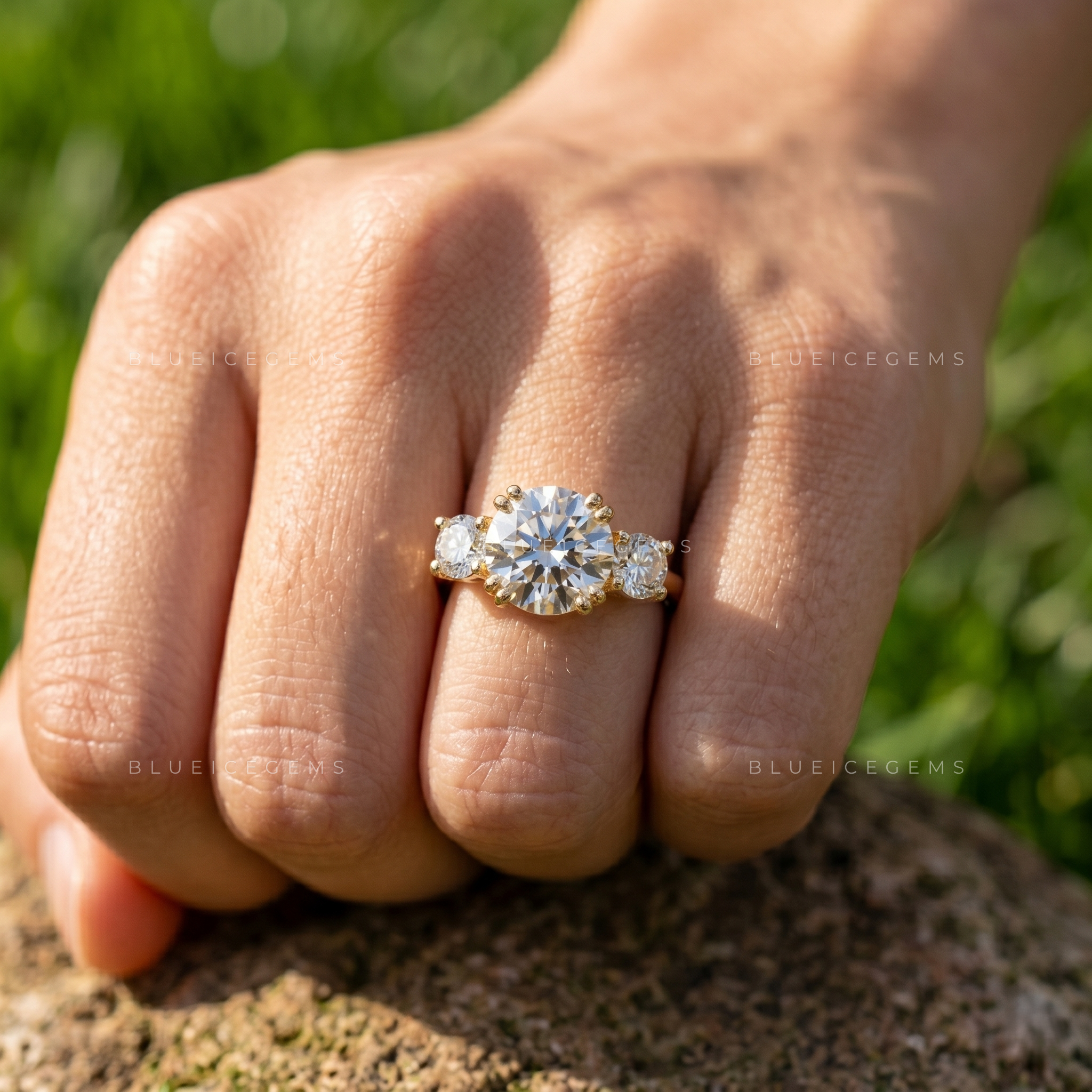 Radiant Trilogy Round Brilliant Cut Three-Stone Statement Ring
