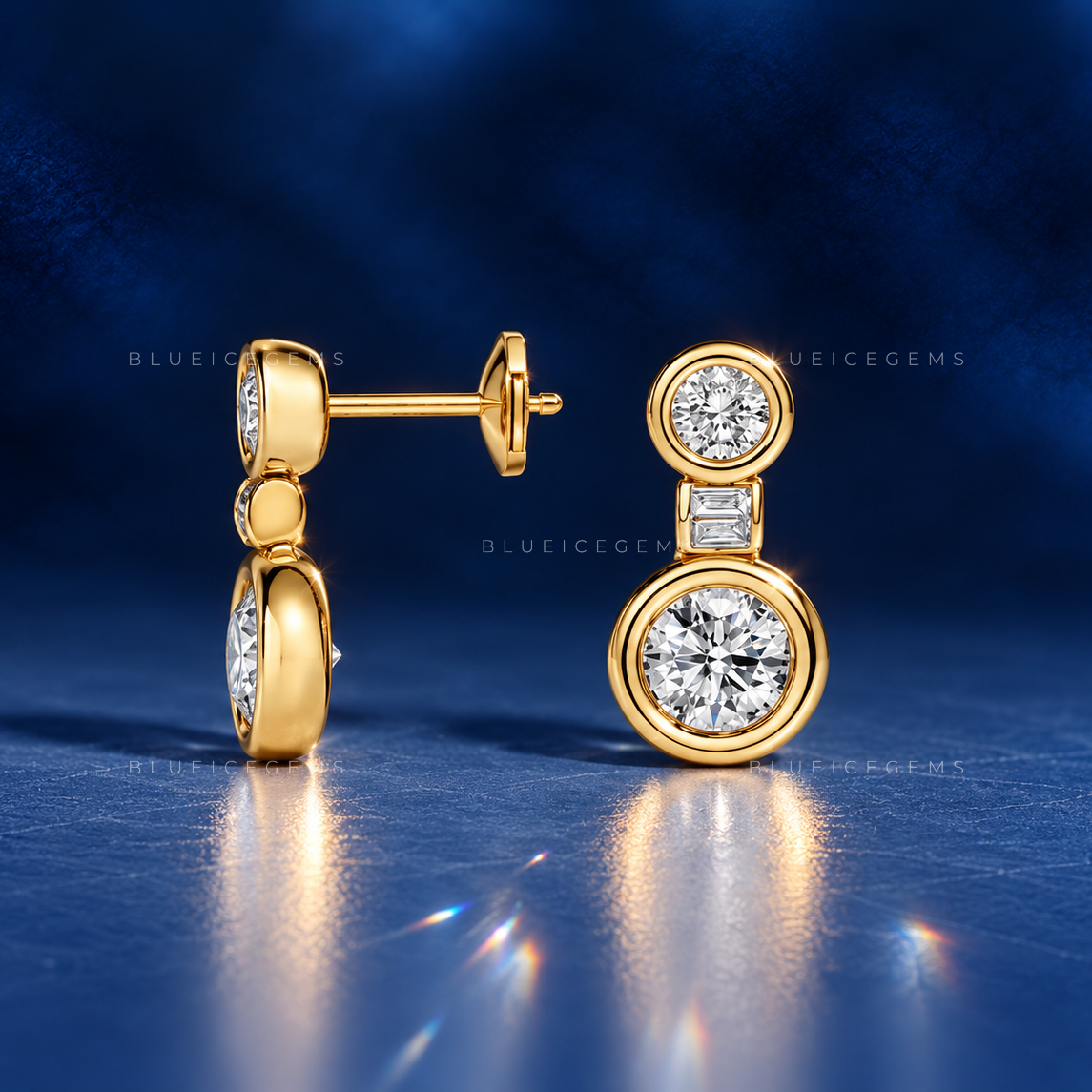 Double Bezel Drop Earrings