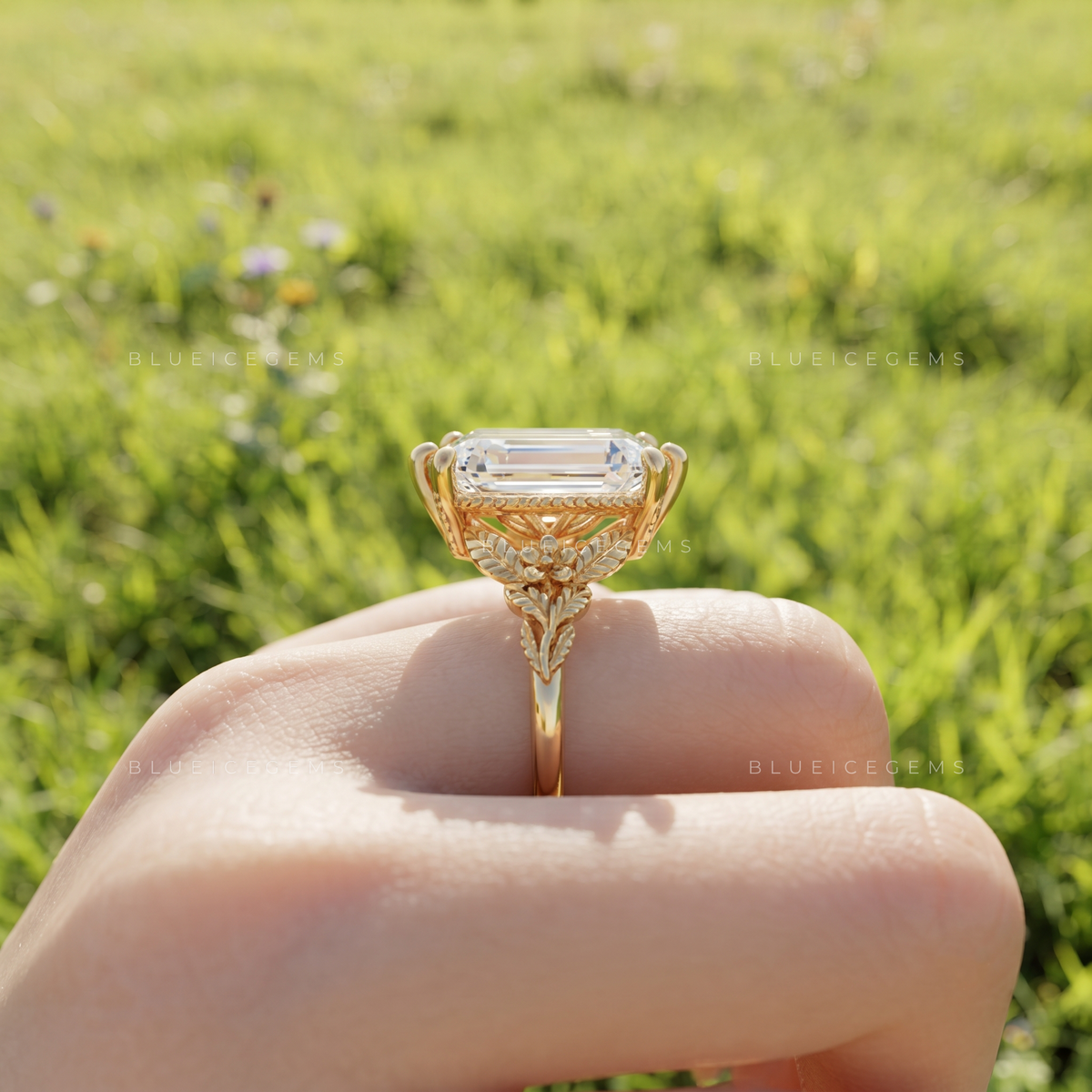 Elongated Hexagon Ivy Elegance Engagement Ring