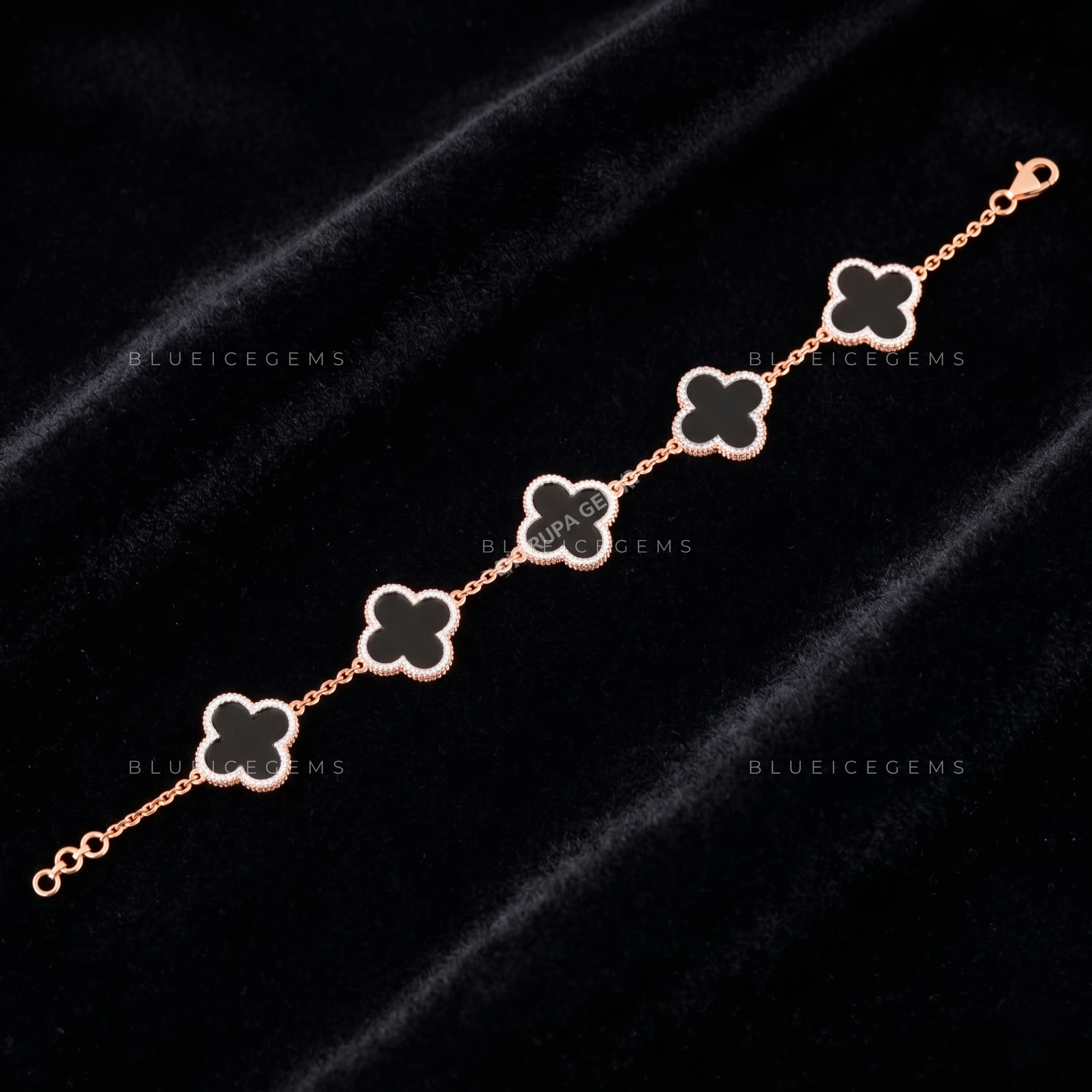 Midnight Fortune Iced Clover Link Statement Bracelet