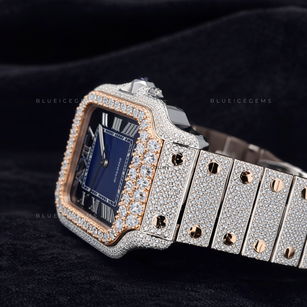 Imperial Navy: Two-Tone Iced-Out Custom Roman Moissanite Watch