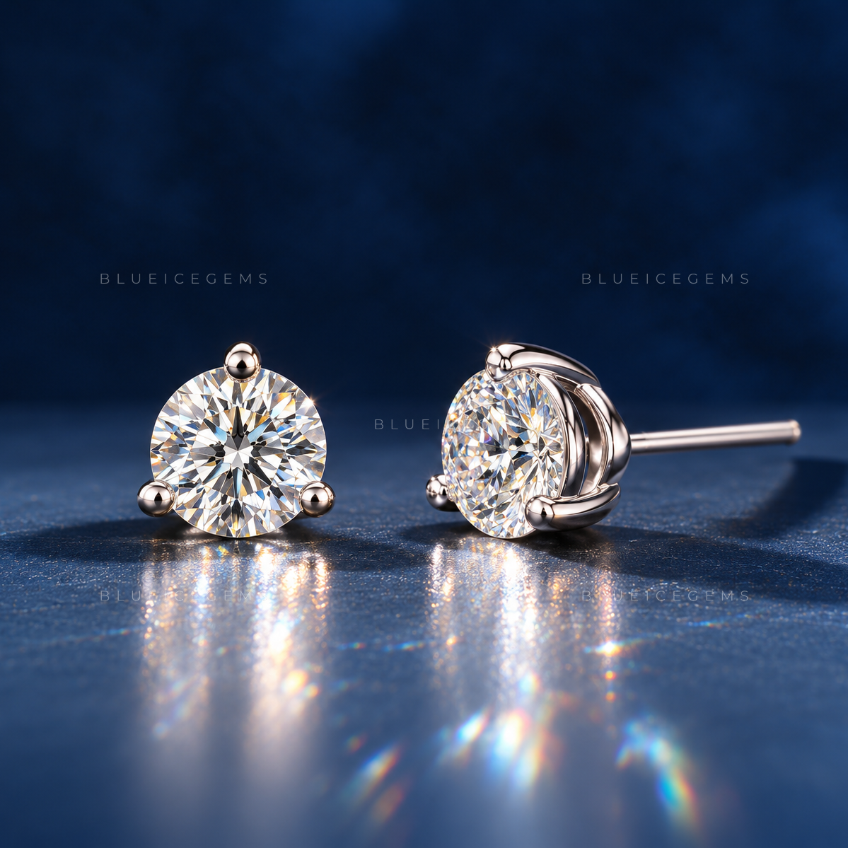 The Trinity Radiance: Three-Prong Round Diamond Stud Earrings