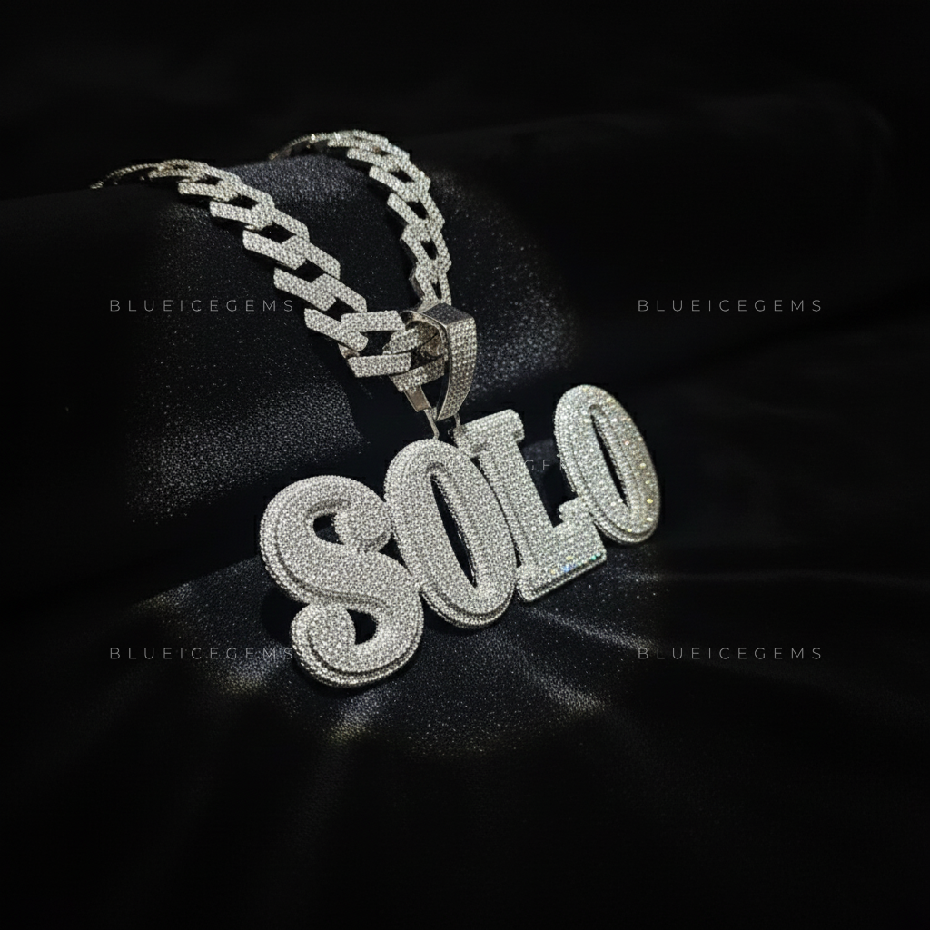 "SOLO" Custom Bubble Letter Iced-Out Pendant