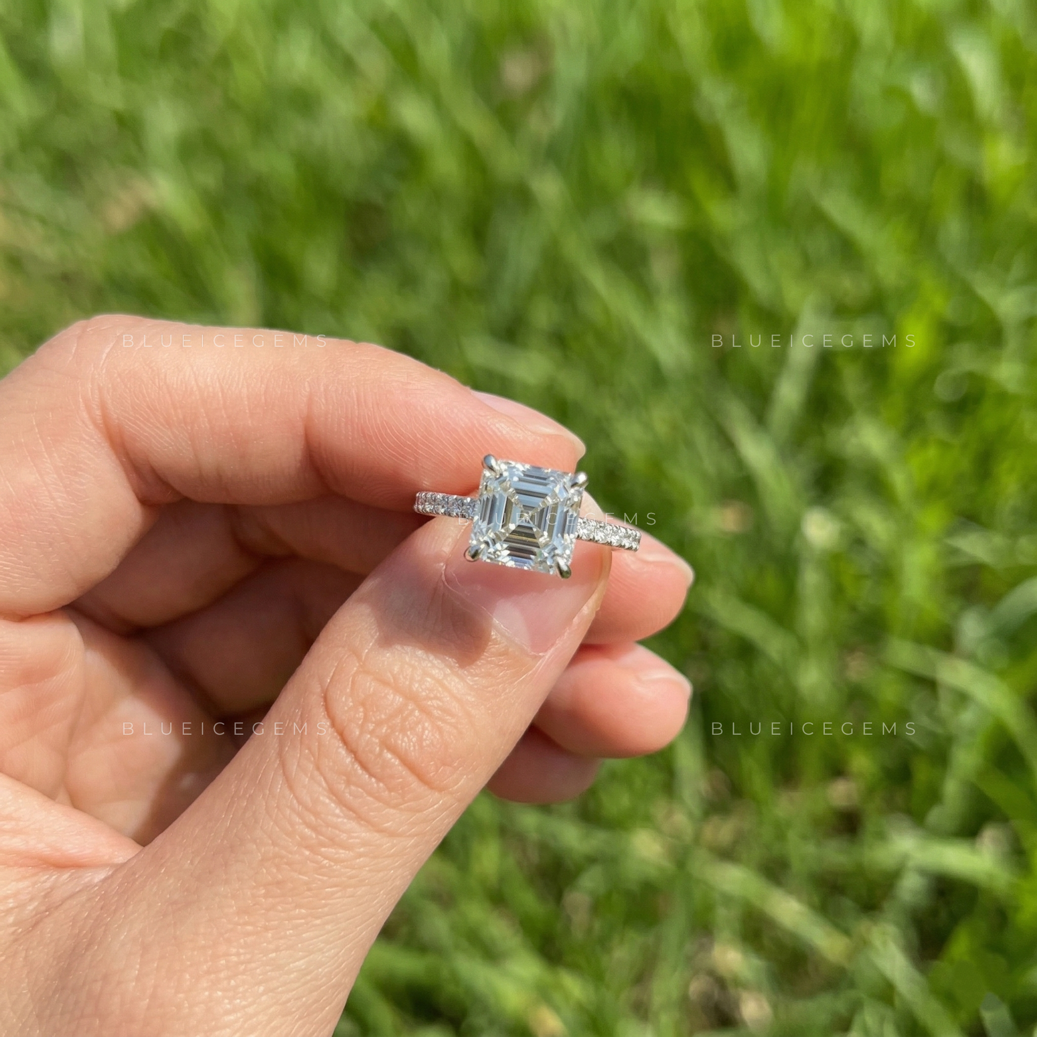 Modern Asscher Cut Hidden Halo Engagement Ring
