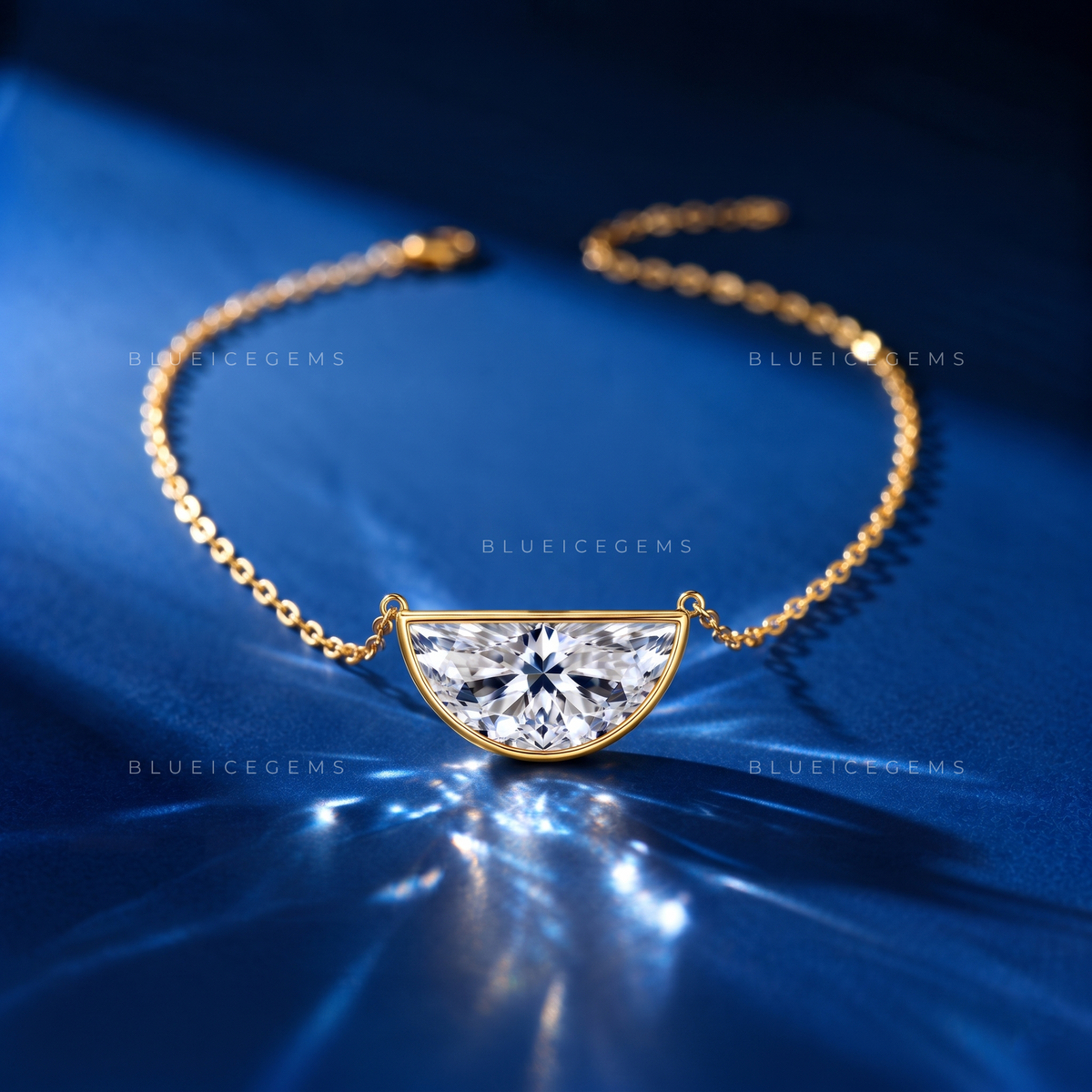 Half Moon Cut Solitaire Diamond Pendant