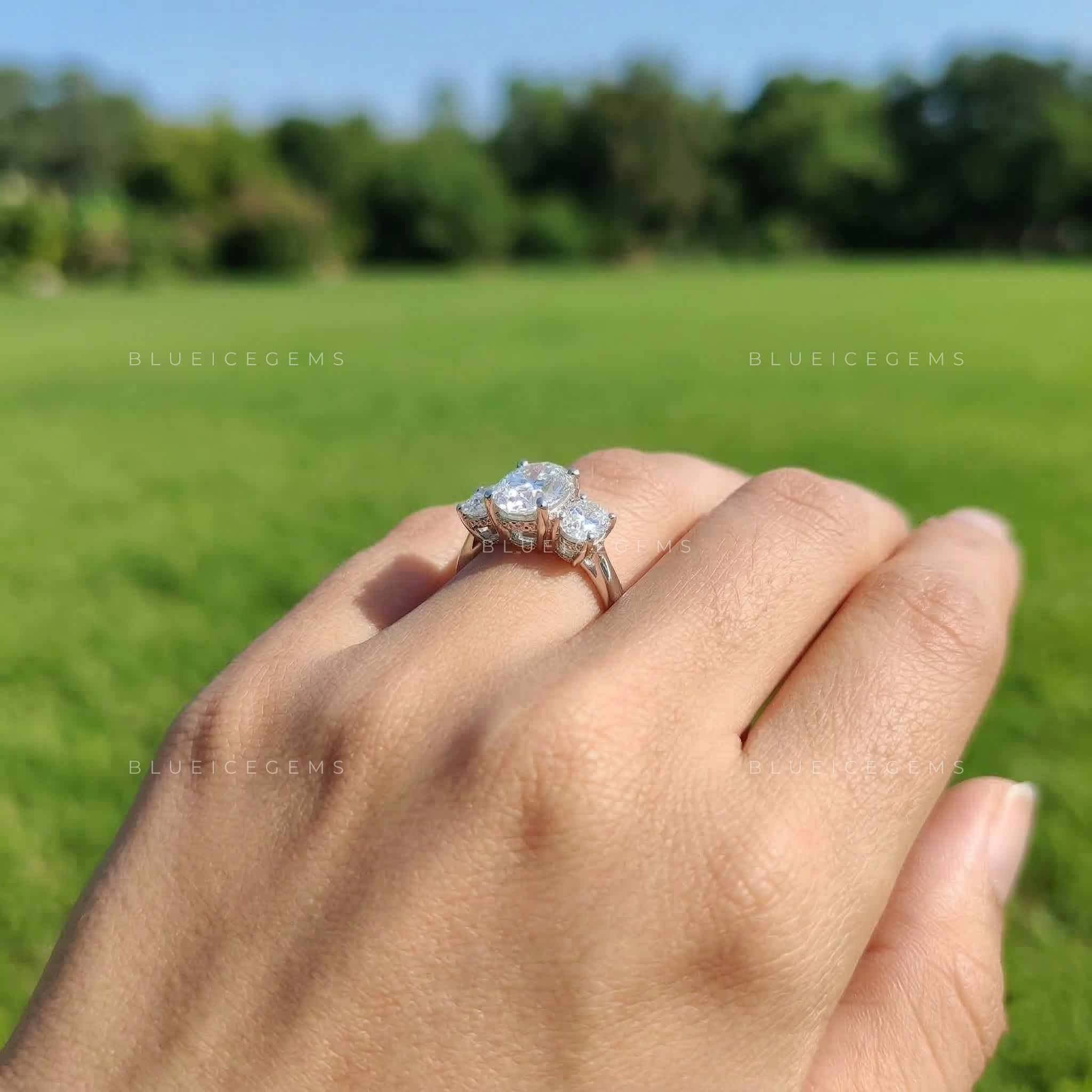 Timeless Radiance Oval Cut Trilogy Engagement Ring