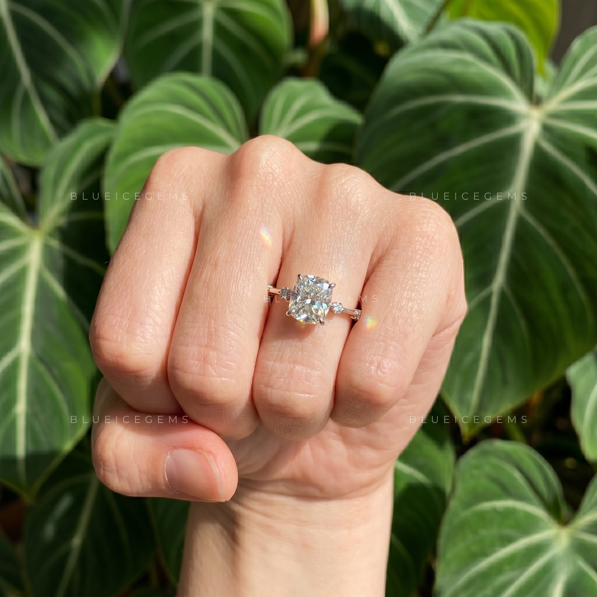Refined Elegance Cushion Cut Hidden Halo Solitaire Engagement Ring