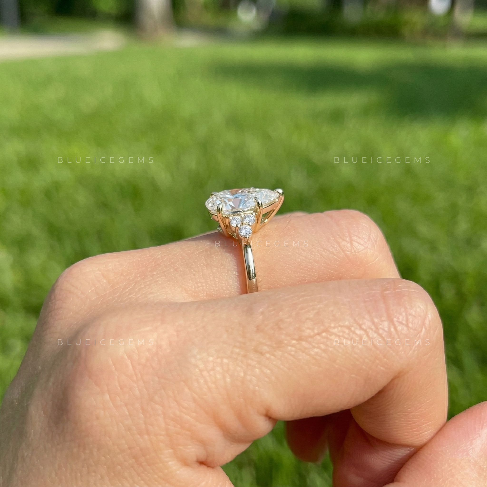 Graceful Radiance Pear Cut Hidden Accent Engagement Ring