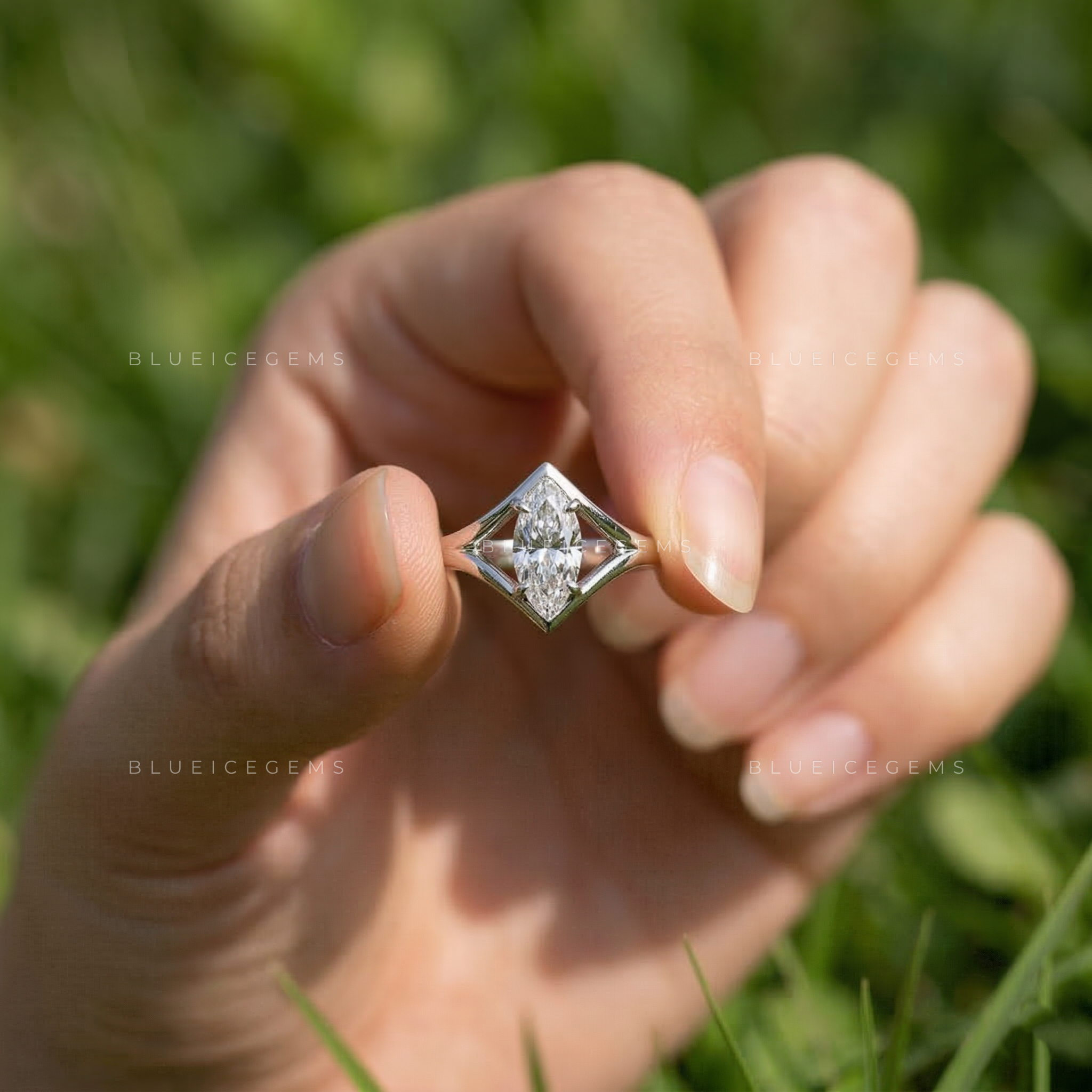 Marquise Cut Split Shank Solitaire Ring