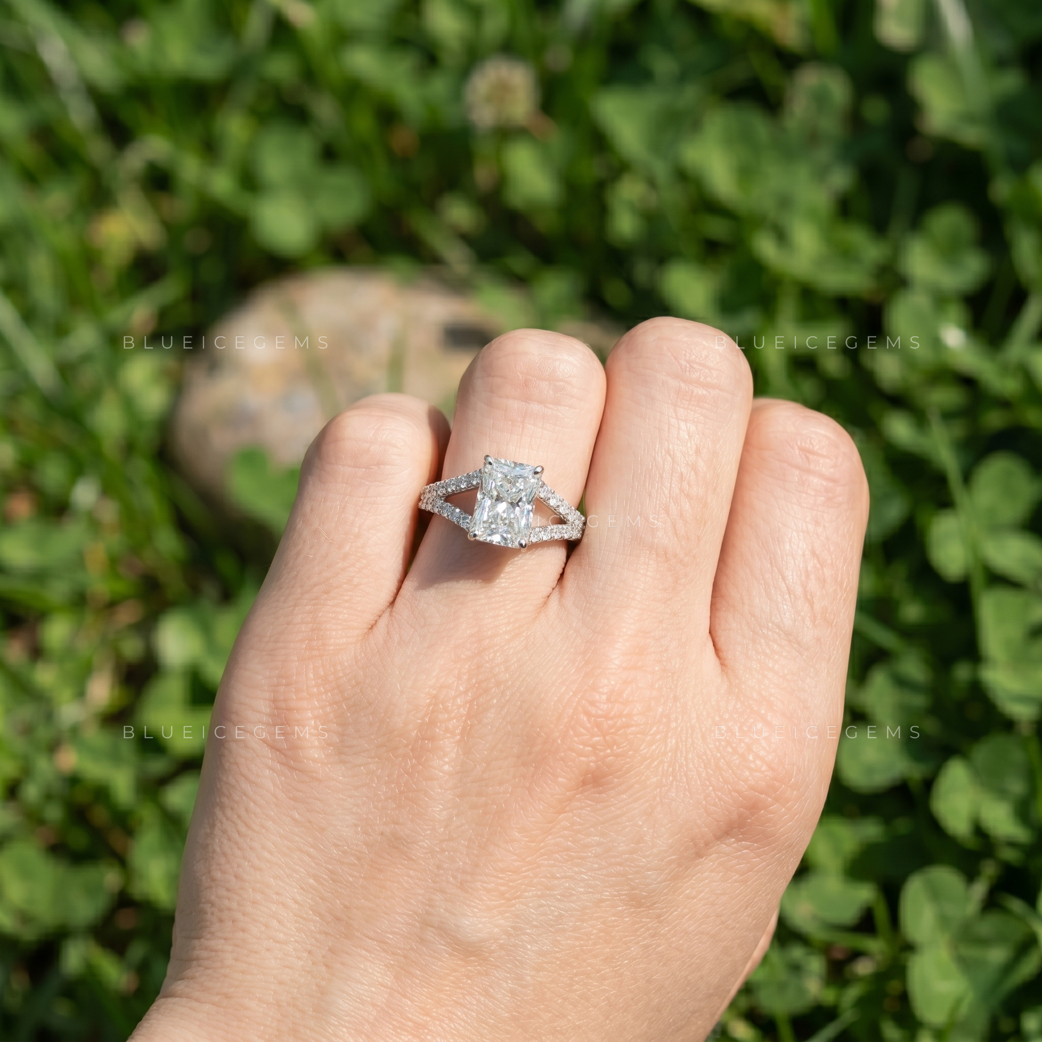 Sophisticated Radiant Brilliant Cut Cathedral Split Shank Statement Ring
