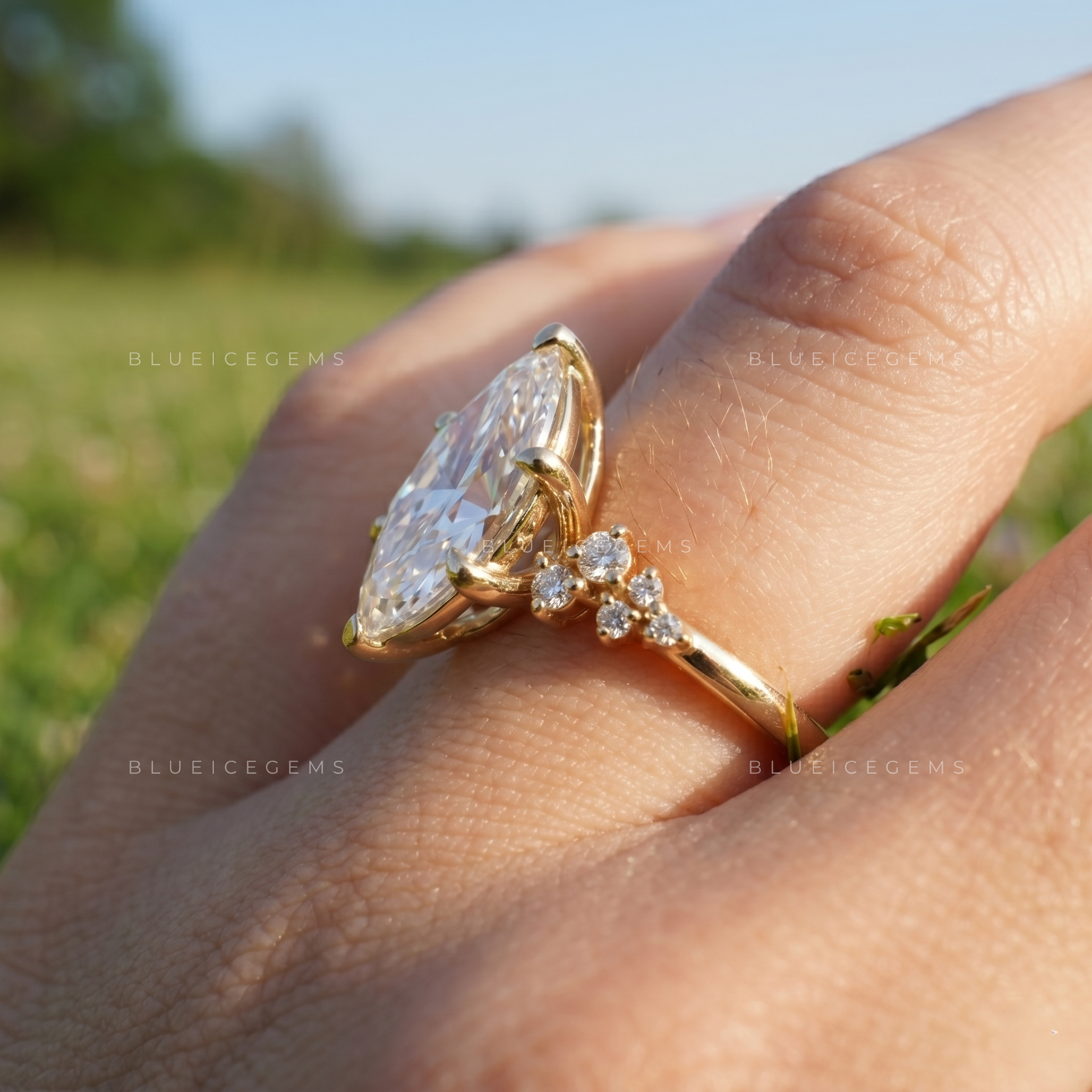 Elegant Whisper Marquise Brilliant Cut Hidden Halo Pave Engagement Ring