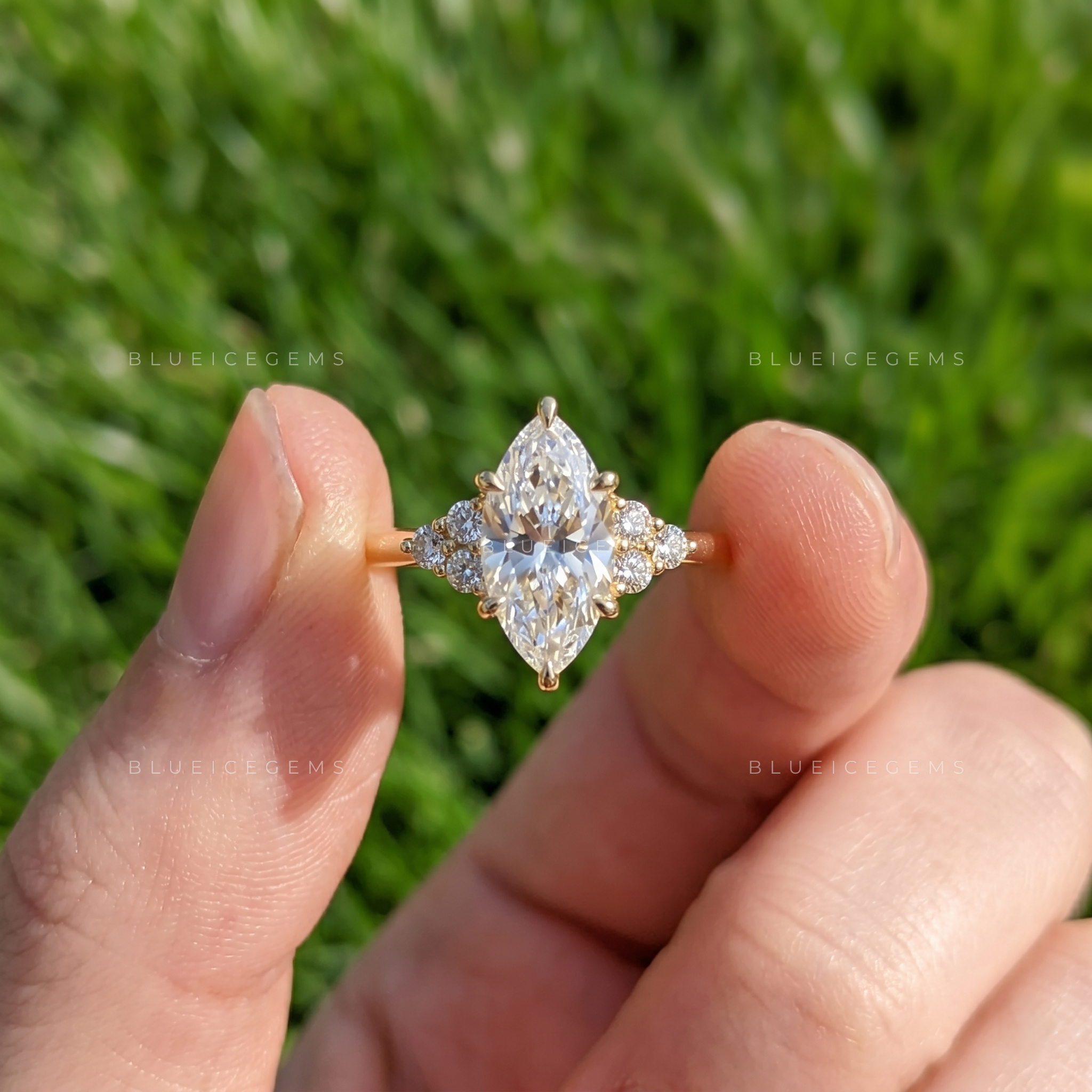 Vintage Radiance Marquise Cut Six-Prong Cluster Accent Engagement Ring