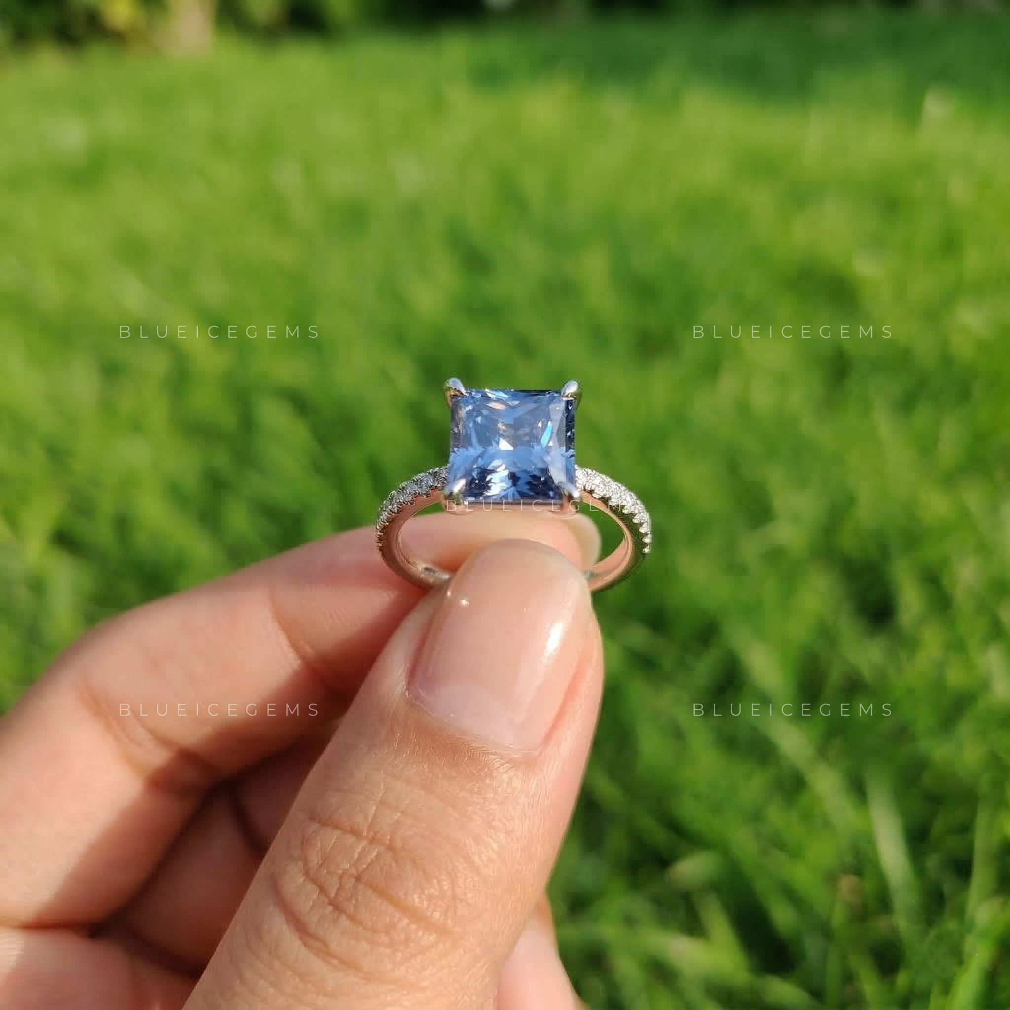 Cobalt Spark Princess Cut Solitaire Ring