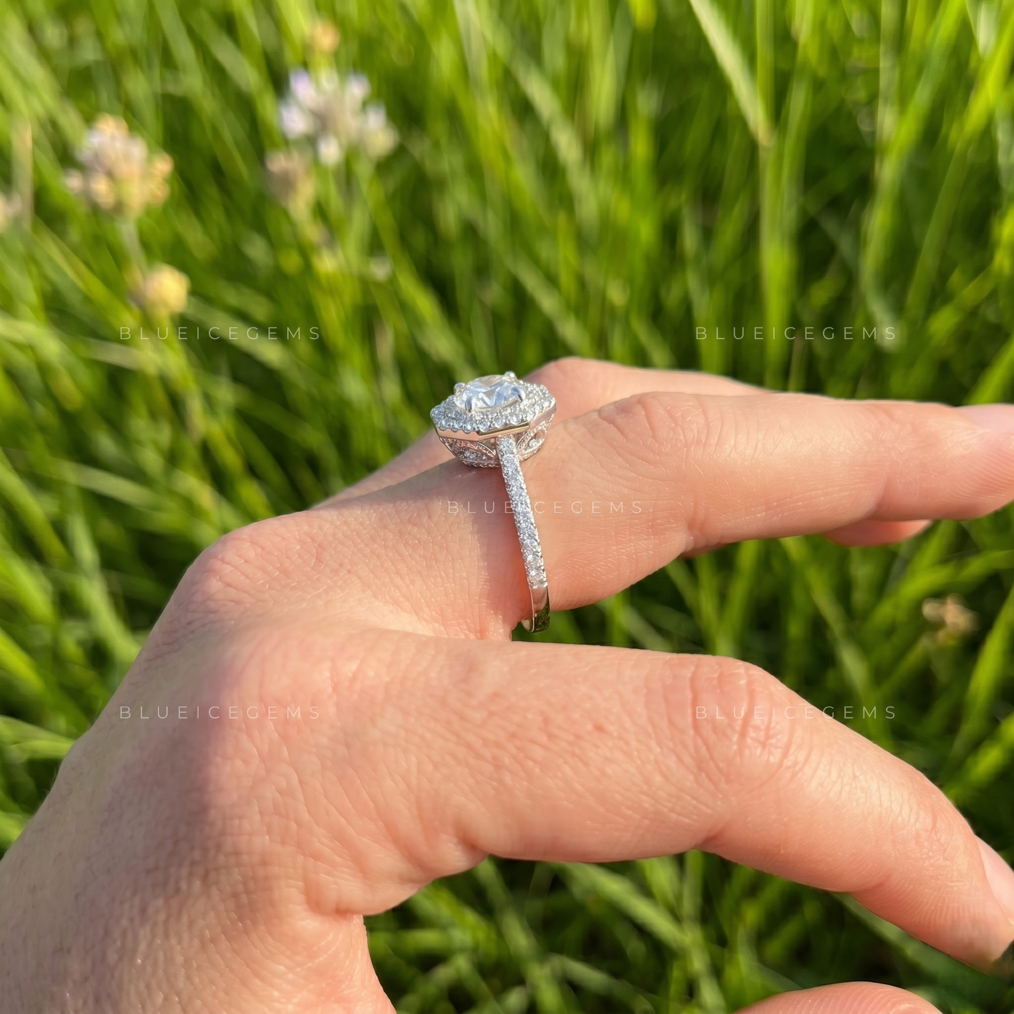 Celestial Shimmer Cushion Cut Halo Engagement Ring