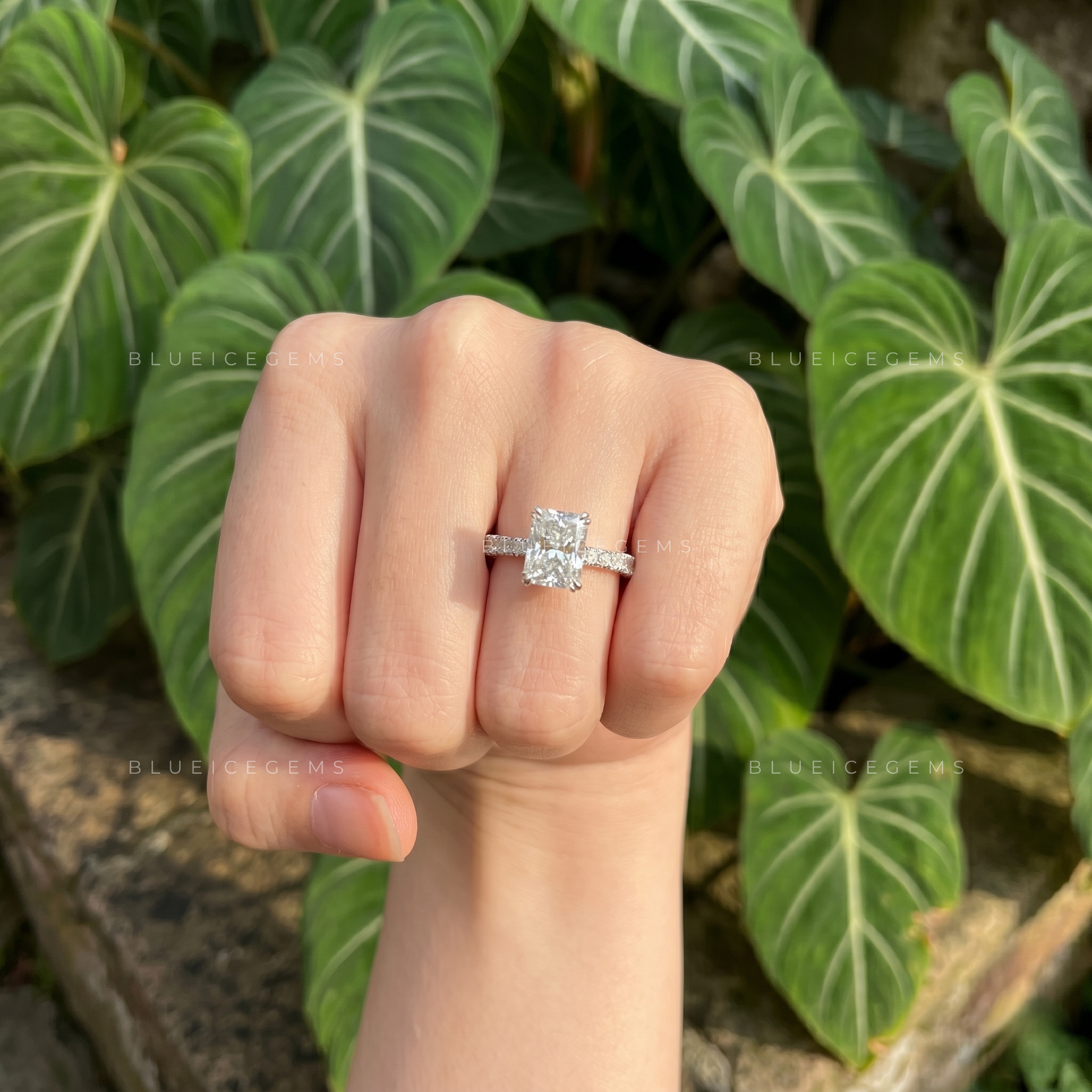 Luminous Glamour Radiant Cut Hidden Halo Engagement Ring