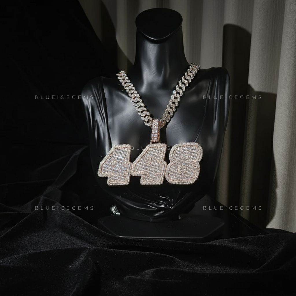 "448" Custom Iced-Out Block Number Pendant