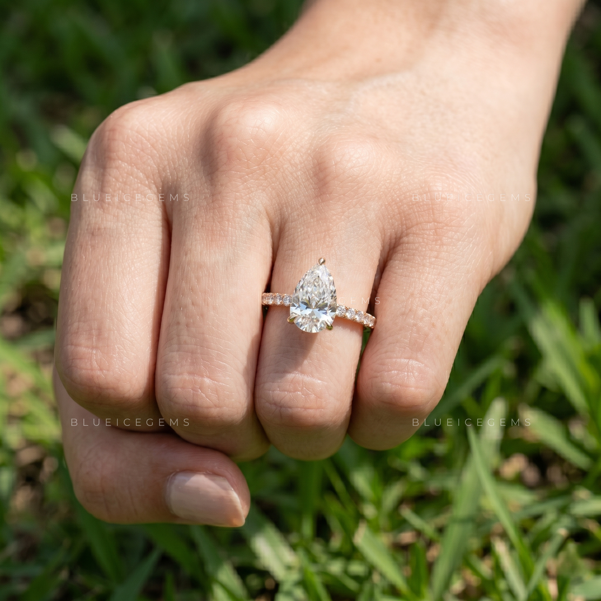 Elegant Pear Brilliant Cut Pave Accented Proposal Ring