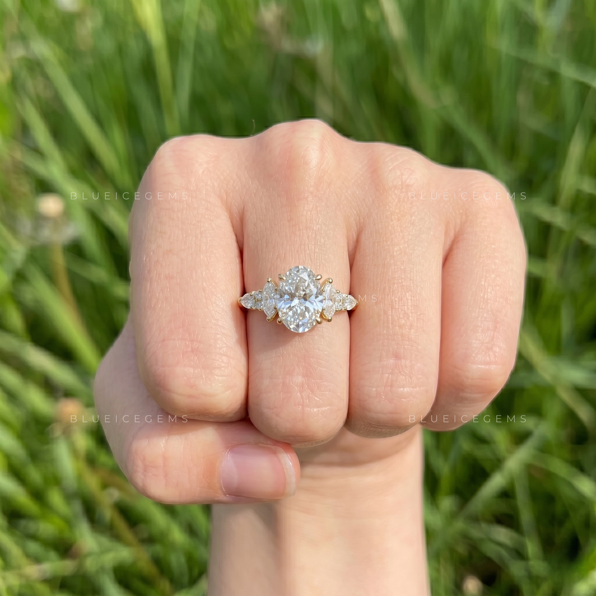 Elara Oval Cut Multi-Shape Cluster Accent Solitaire Engagement Ring