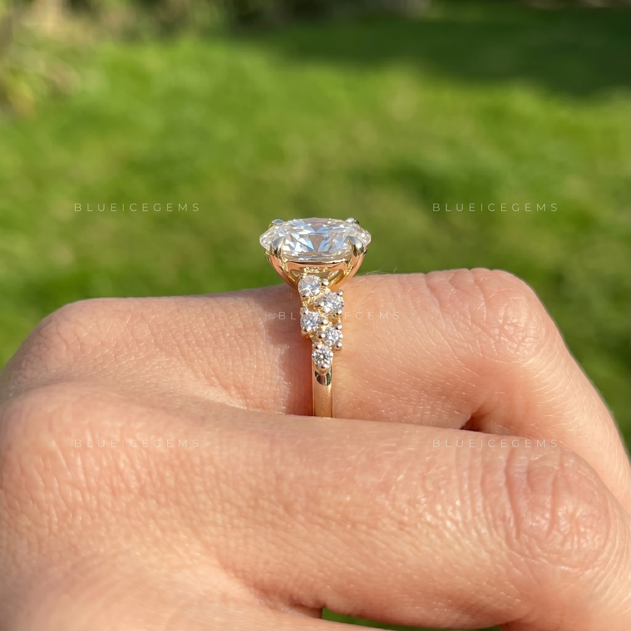 Vintage Charm Oval Brilliant Cut Side Accent Engagement Ring
