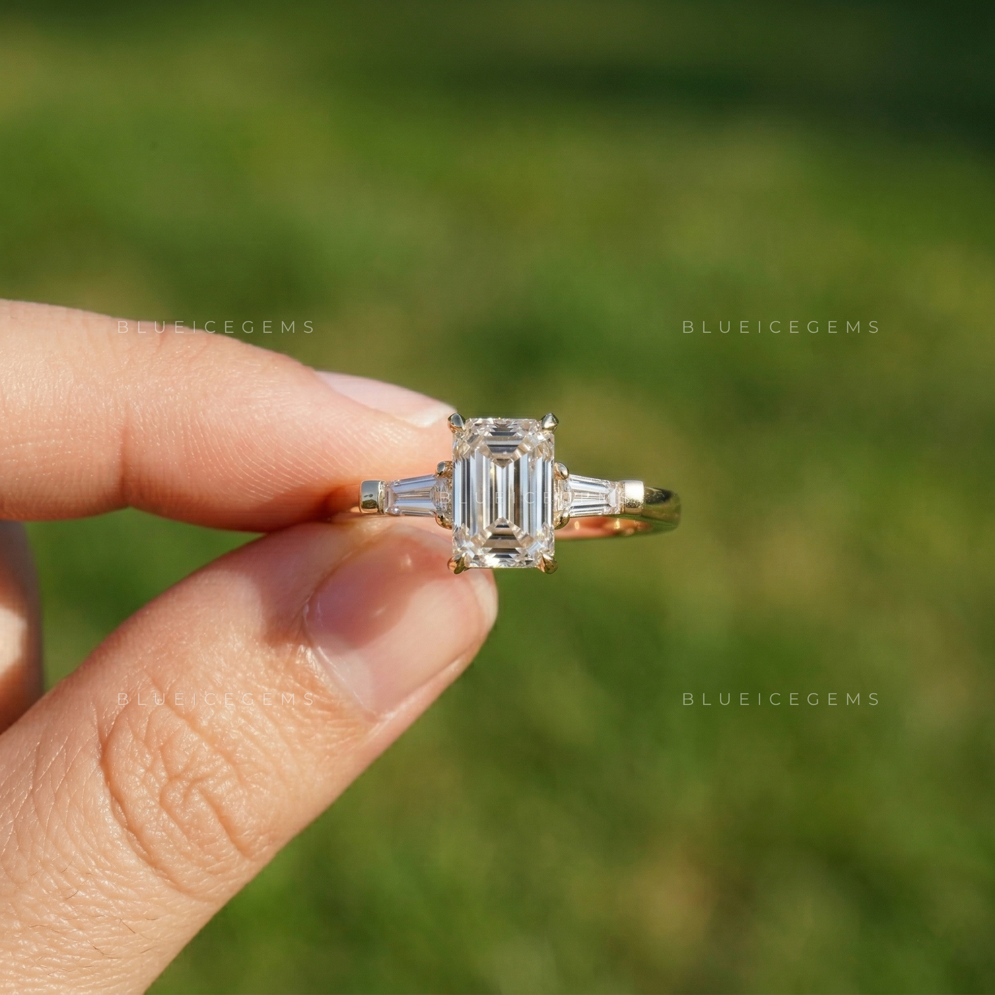 Vintage Sophistication Emerald and Tapered Baguette Trilogy Ring