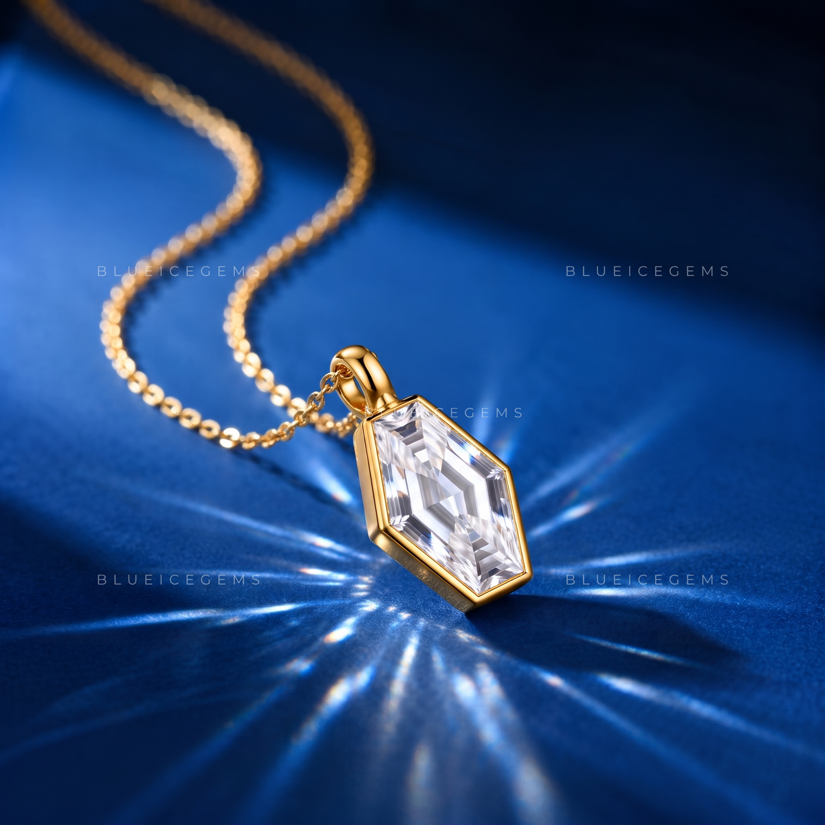 Hexagon Cut Solitaire Diamond Pendant