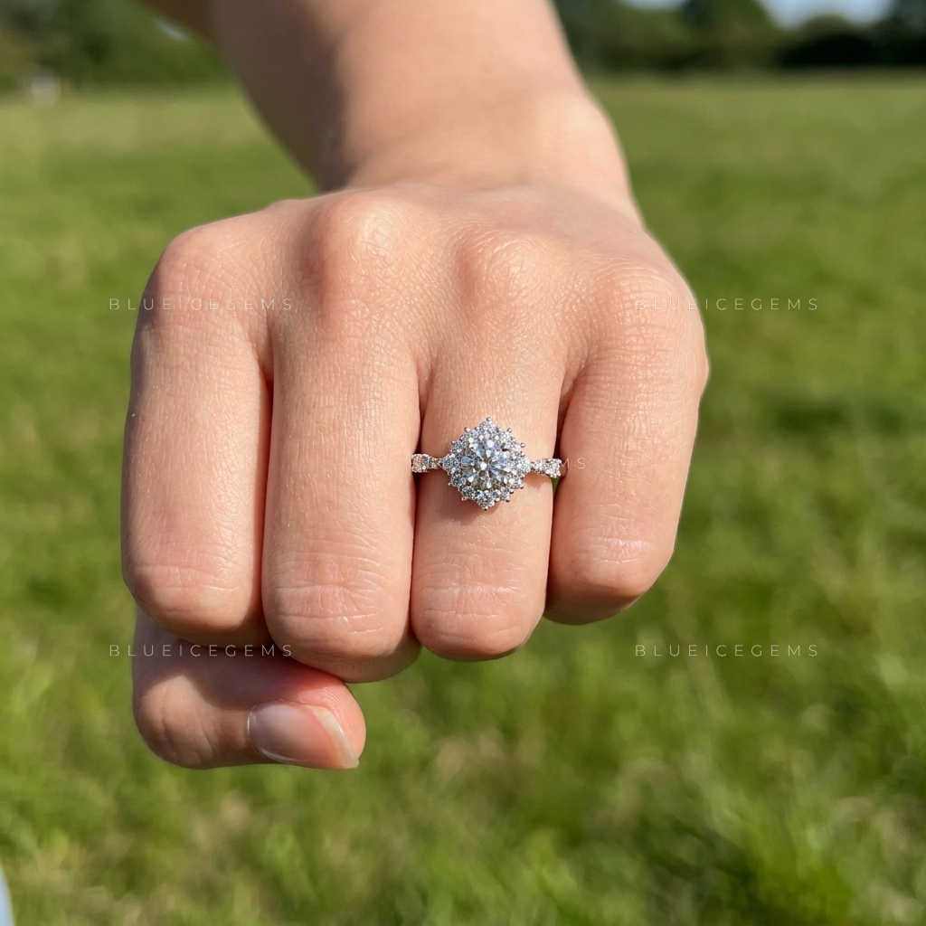 Enchanted Floral Round Brilliant Cut Artisan Heirloom Engagement Ring