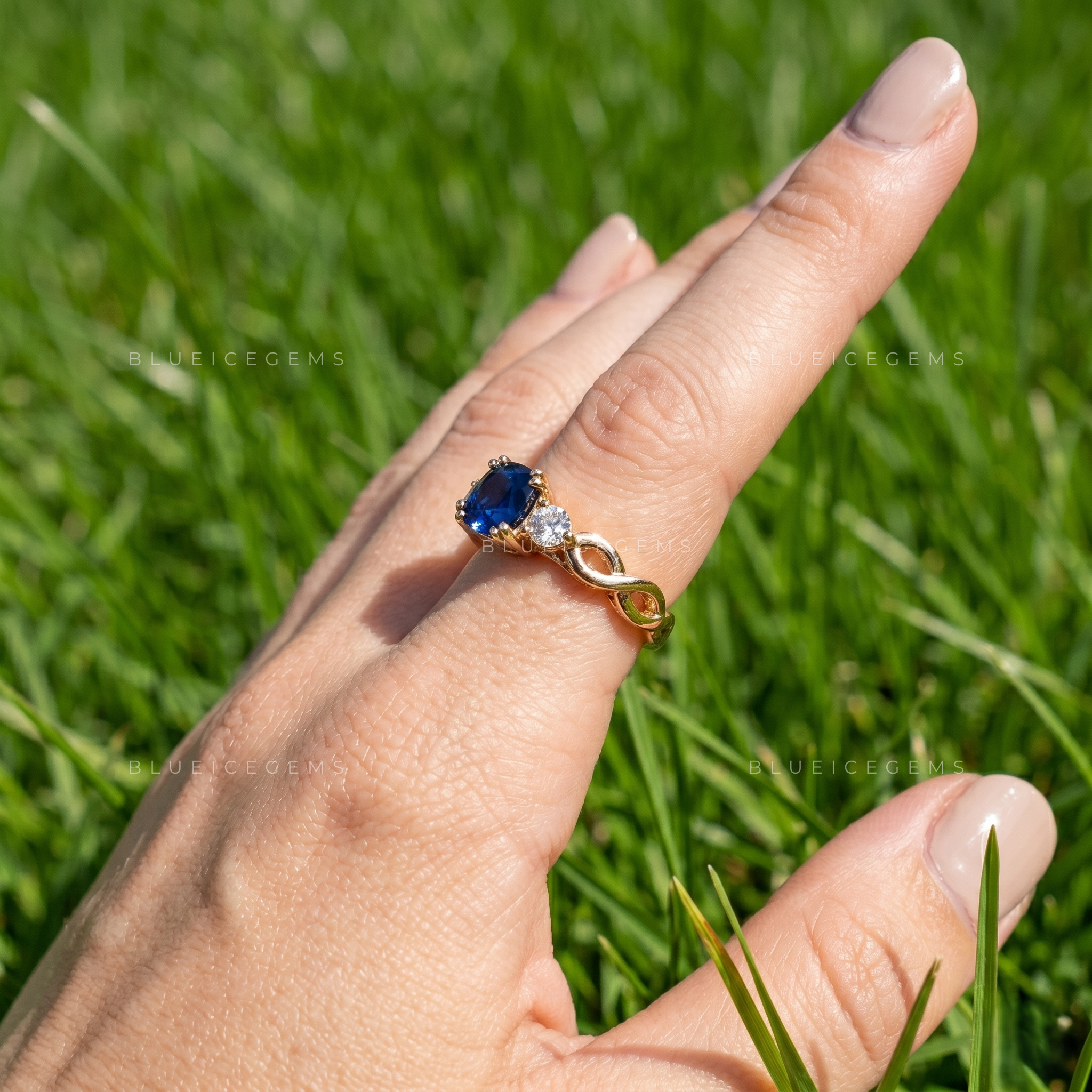 Royal Splendor Cushion Cut Sapphire and Round Brilliant Accent Engagement Ring