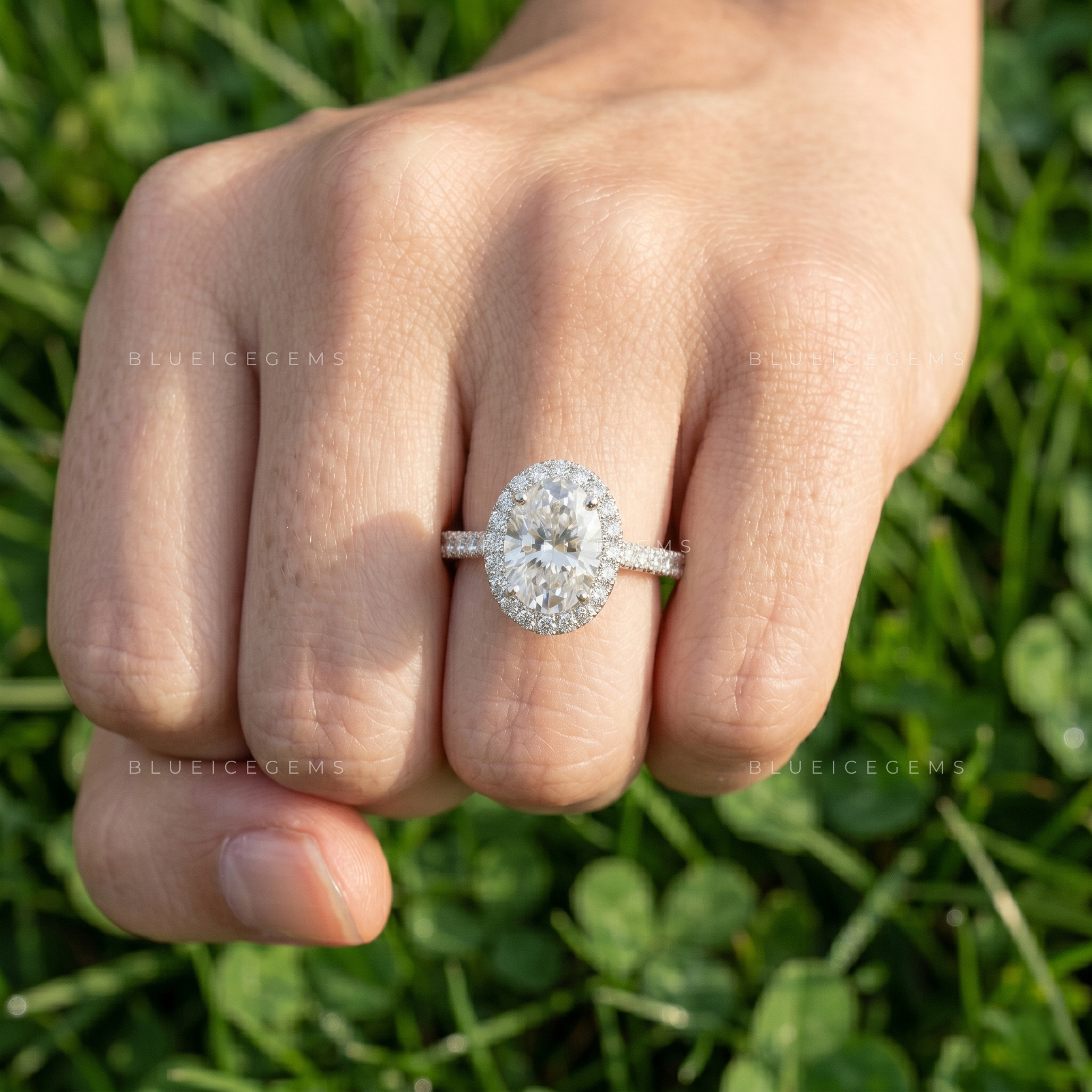 Ethereal Radiance Oval Cut Petite Pavé Accent Solitaire Ring