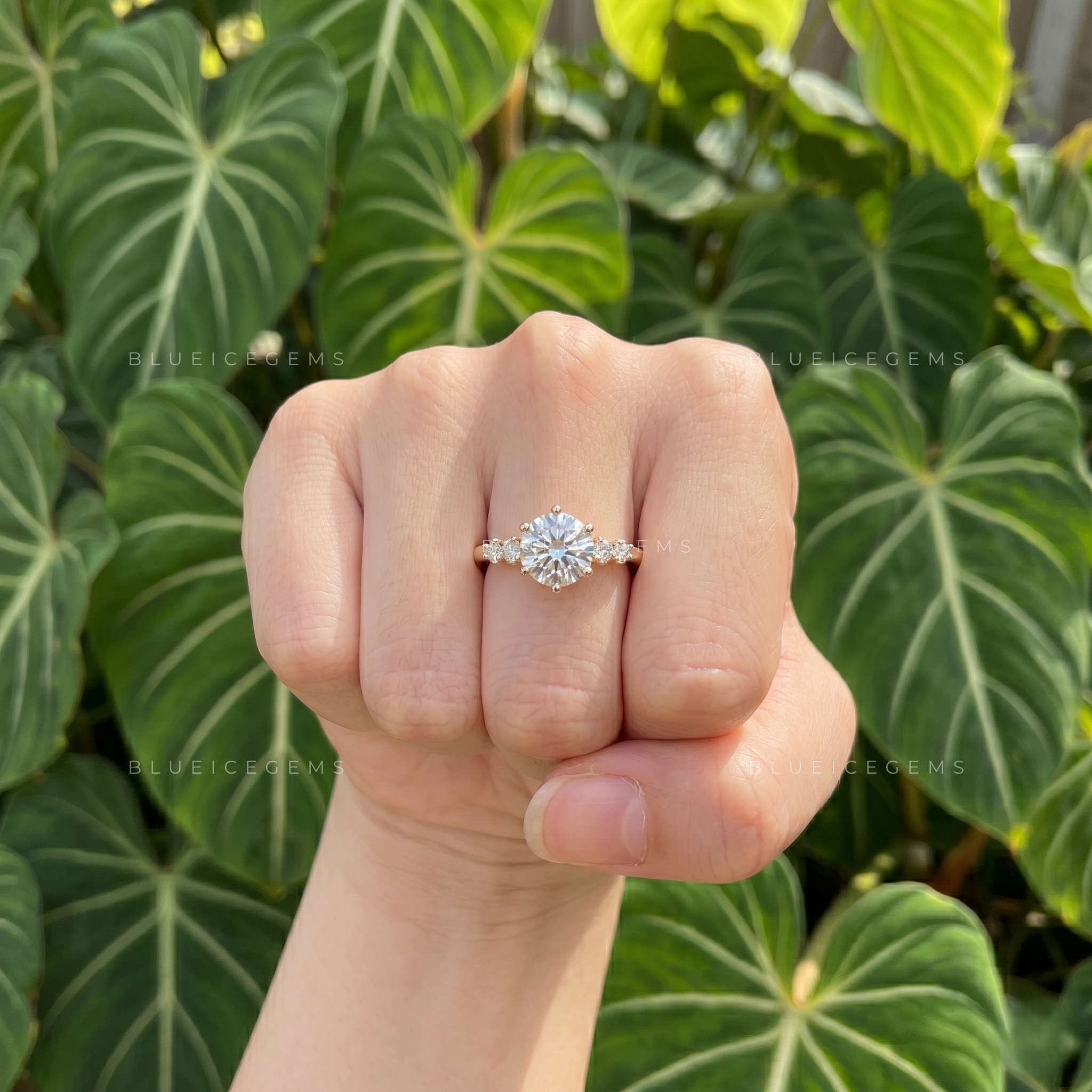 Round Brilliant Cut Dainty Solitaire Pave Engagement Ring
