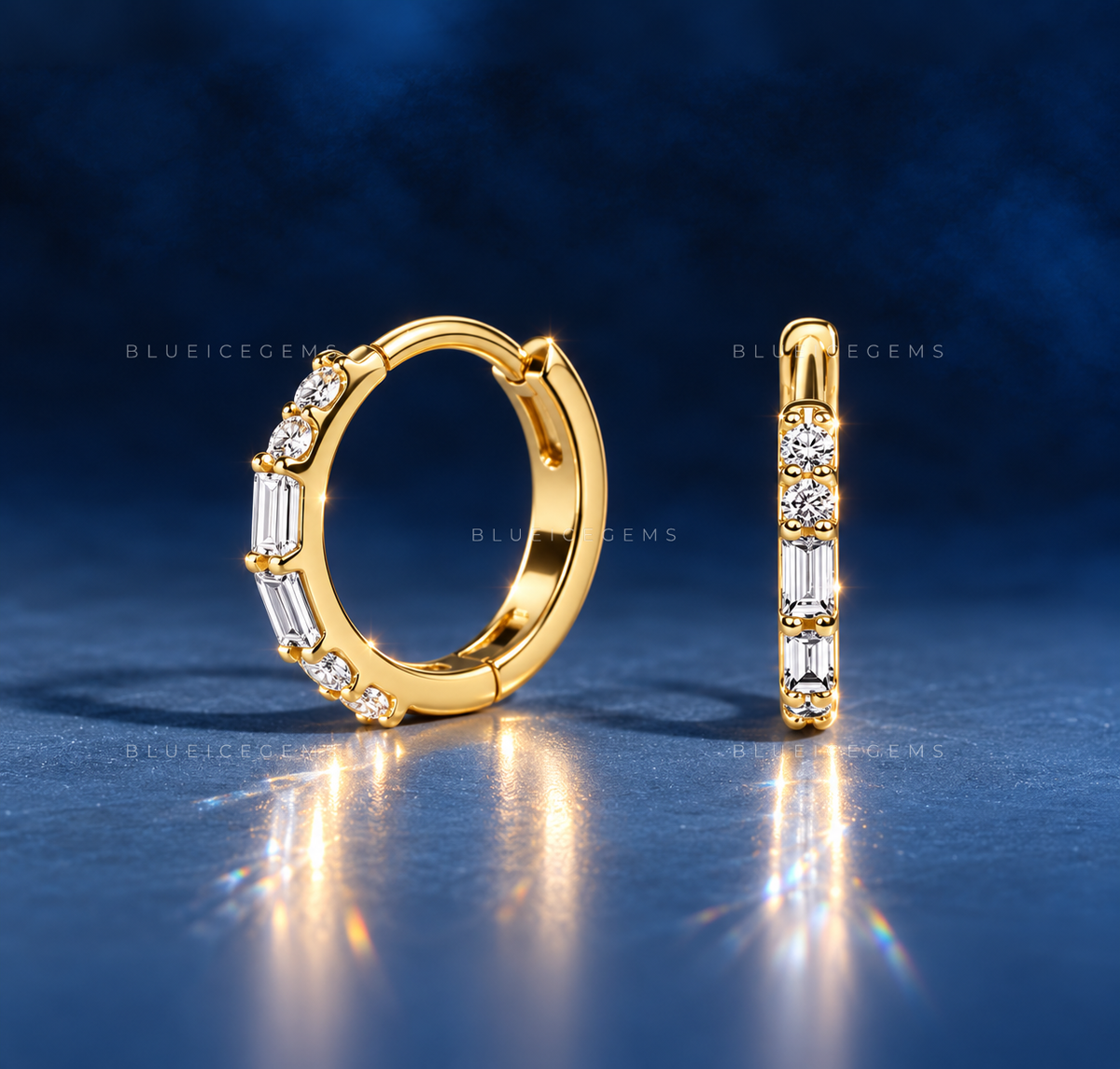 Twisted Baguette and Round Hoop Earrings