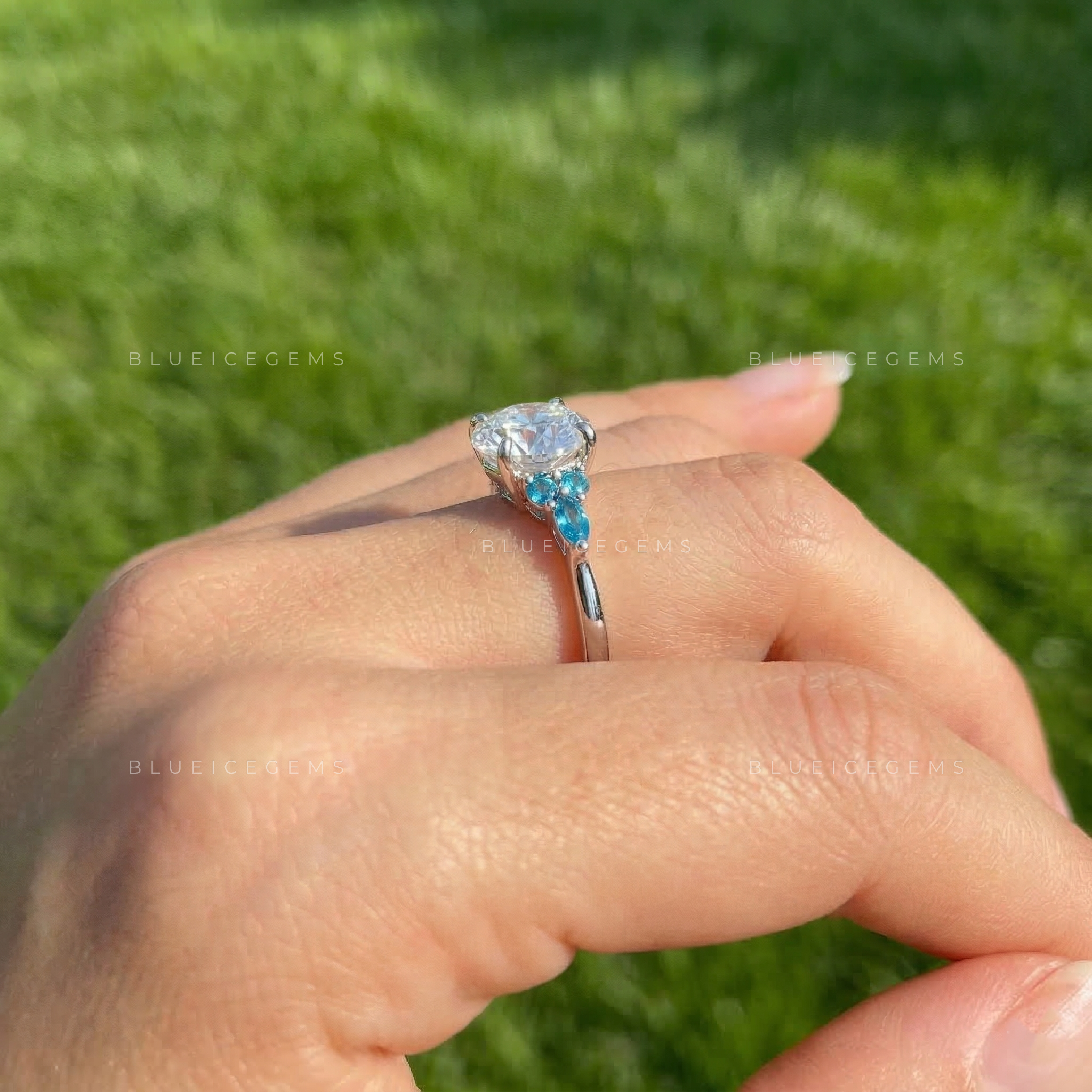 Celestial Bloom Round Cut Sapphire Accent Ring