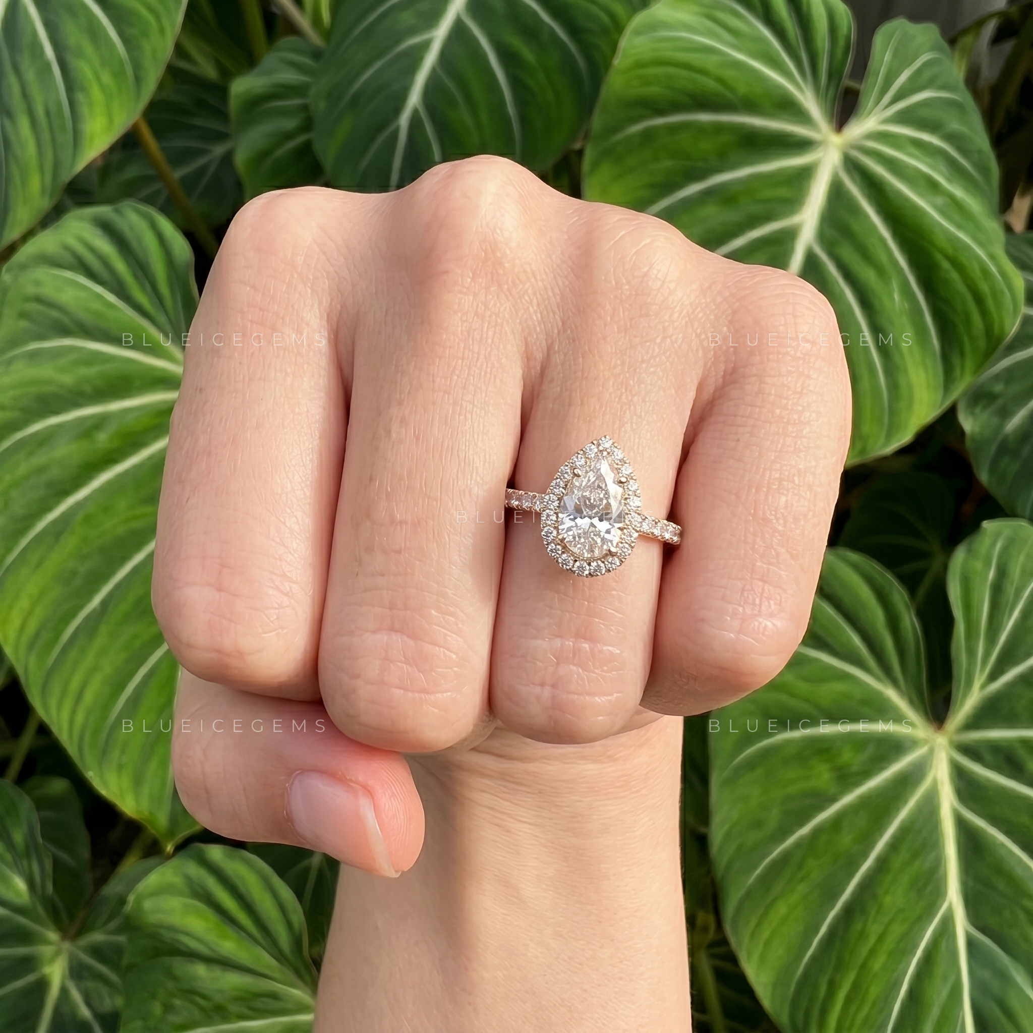 Graceful Luminescence Pear Cut Halo Engagement Ring