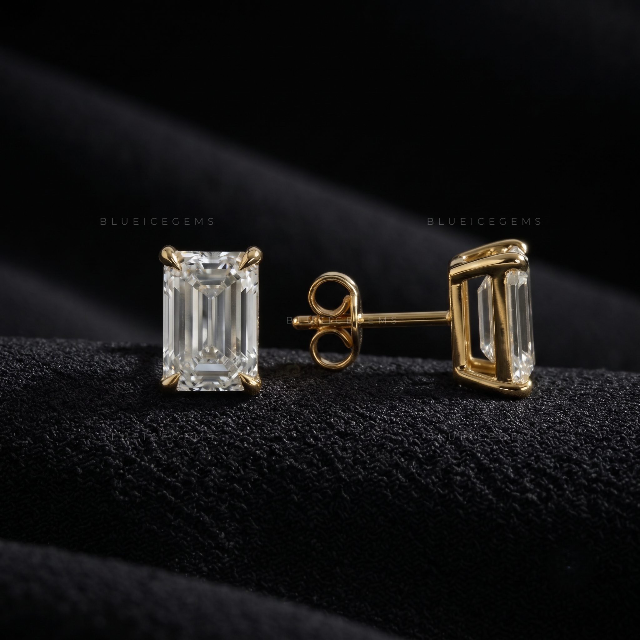 Verdant Elegance Emerald Cut Lab-Grown Diamond Stud Earrings