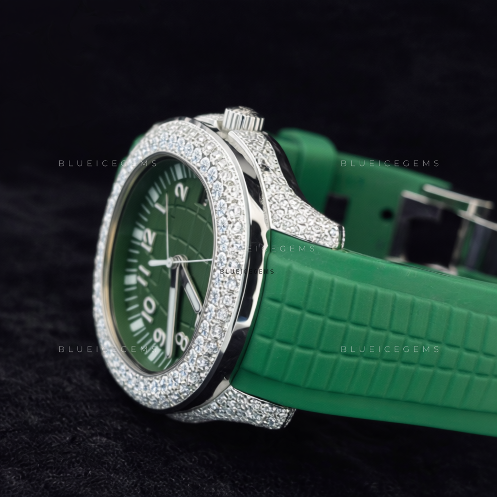 Green Zenith: Moissanite Iced-Out Custom Sports Watch