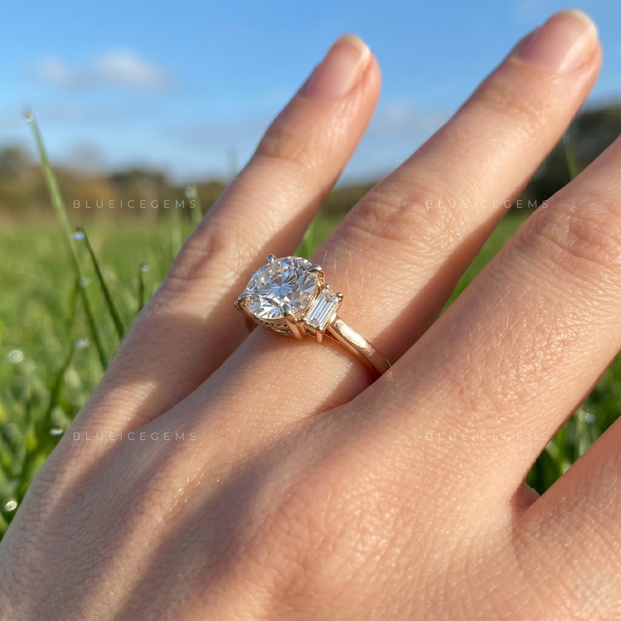 Infinite Elegance Round Brilliant Cut Trilogy Side Baguette Engagement Ring