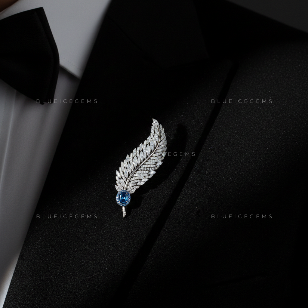 The Azure Plume: Bespoke Feather Statement Brooch