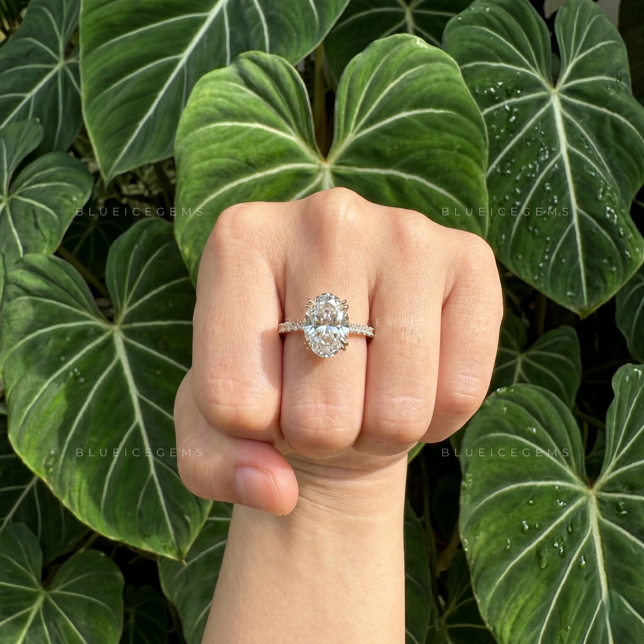 Radiant Opulence Oval Cut Double Claw Hidden Halo Engagement Ring