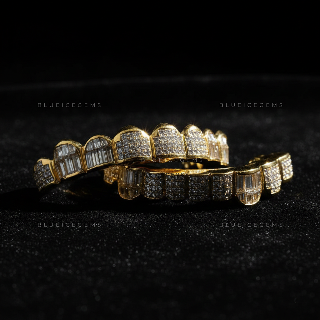 Golden Mosaic Baguette & Pave Grillz