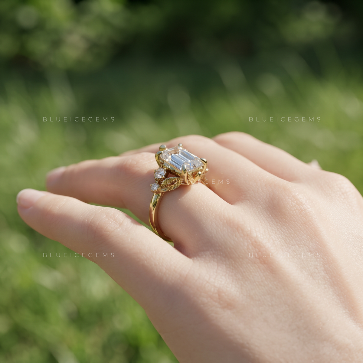 Blossom Floral Elongated Hexagon Engagement Ring