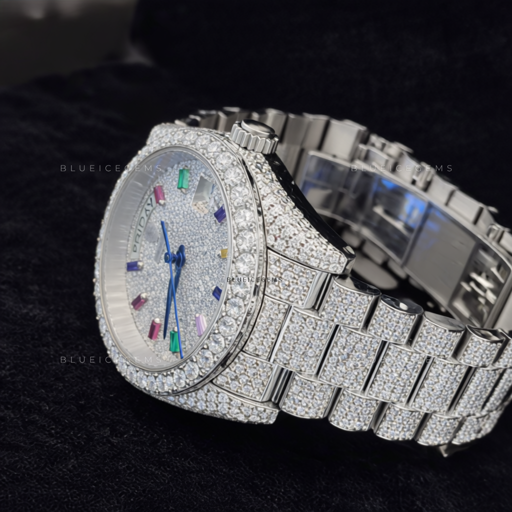 Spectrum Glacier: Fully Iced-Out Custom Rainbow President Watch