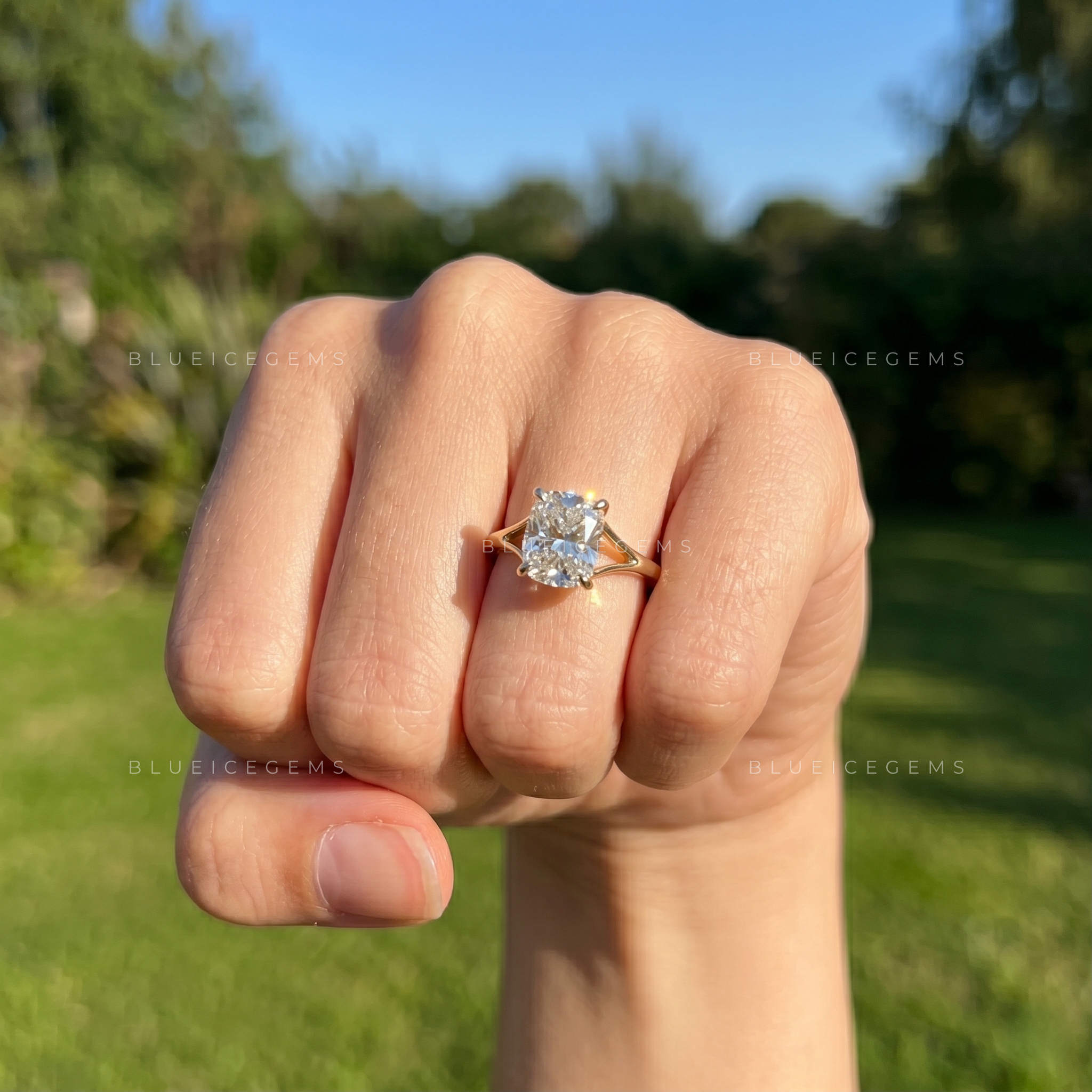 Refined Elongated Cushion Cut Split Band Solitaire Keepsake Ring