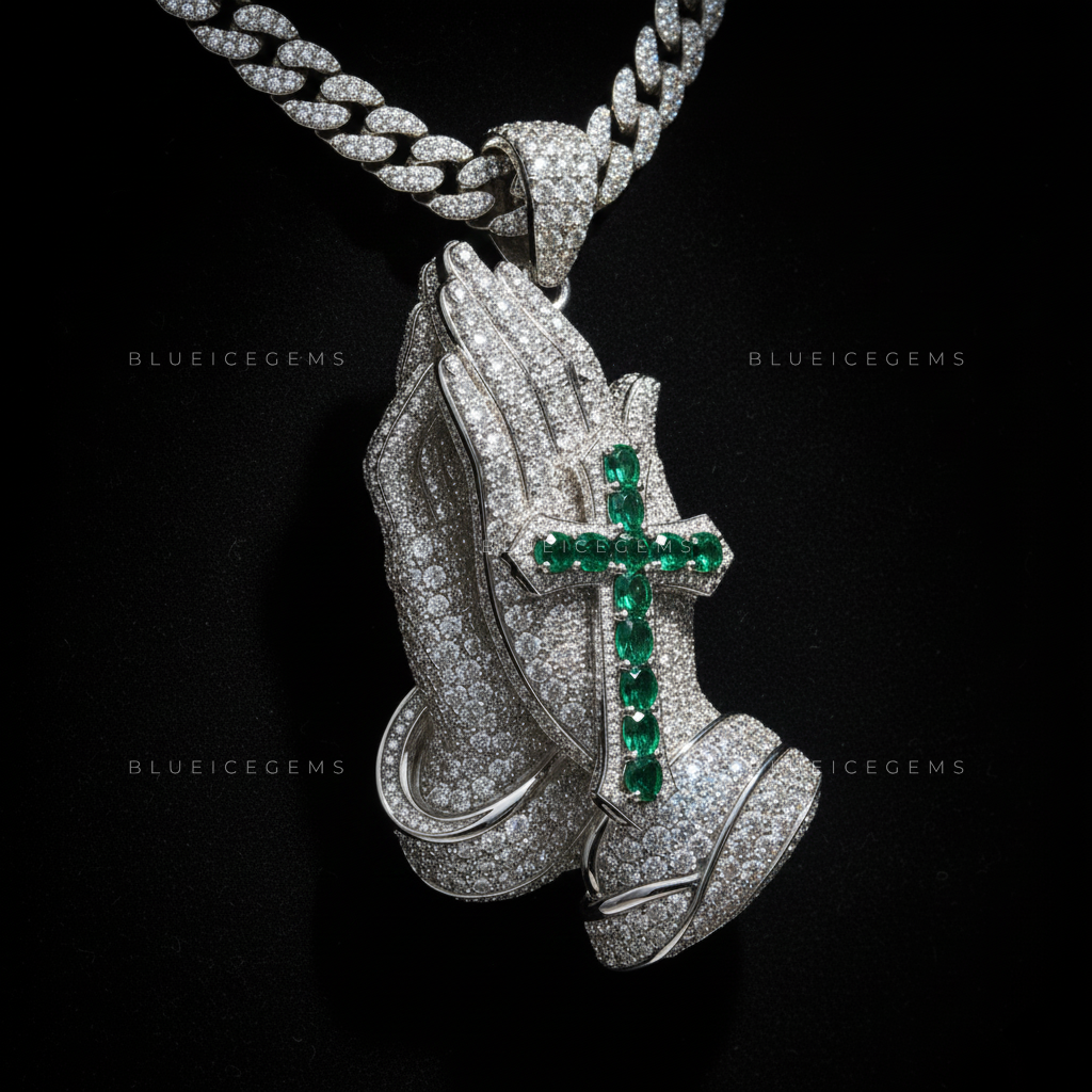 The Devotional Sovereign: Emerald Cross & Diamond Praying Hands
