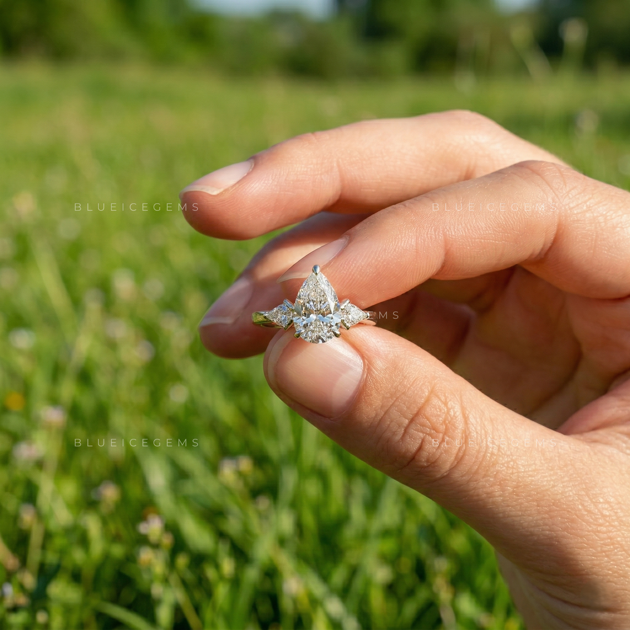 Elegant Radiance Pear and Kite Cut Trilogy Engagement Ring