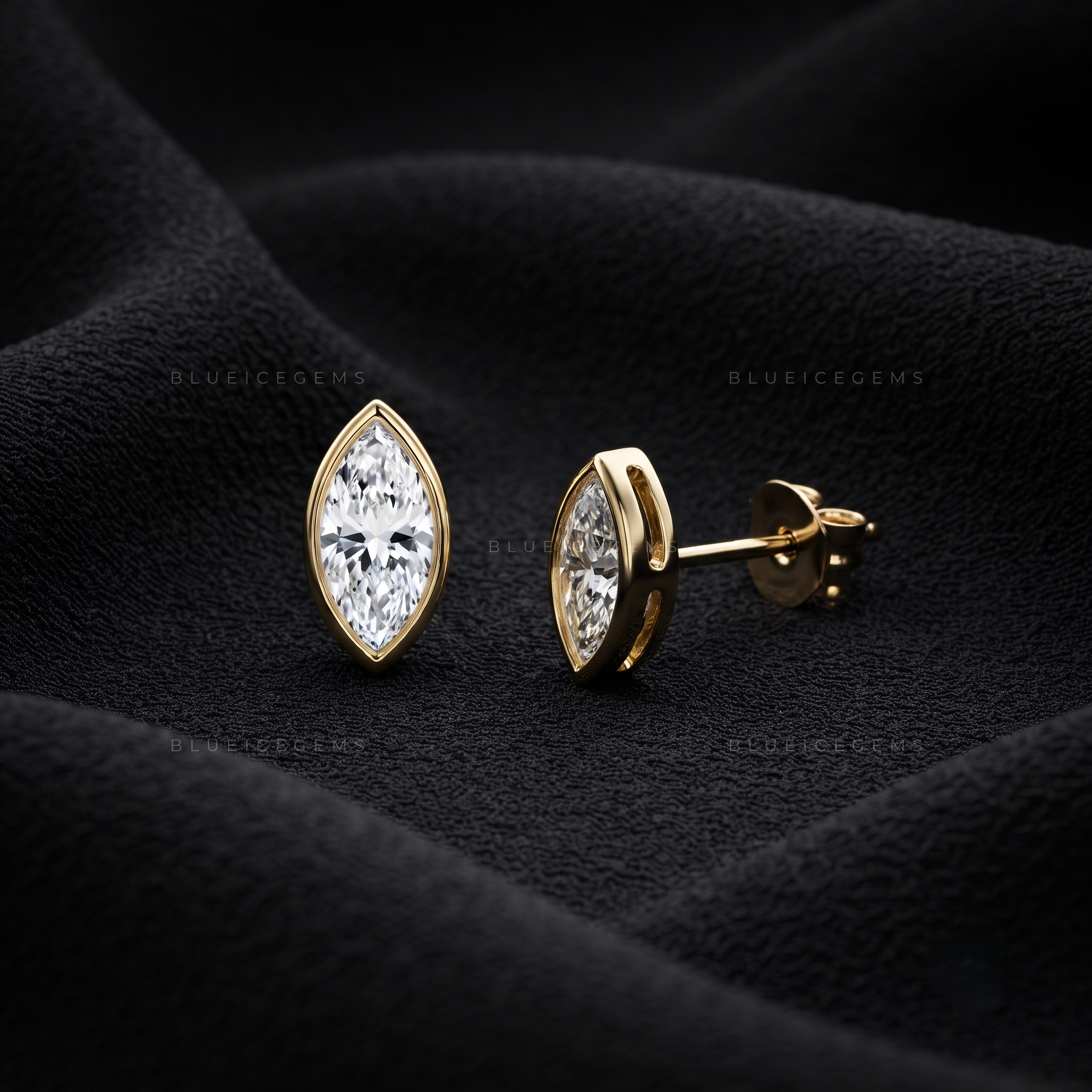 Elysian Marquise-Cut Diamond Bezel Stud Earrings