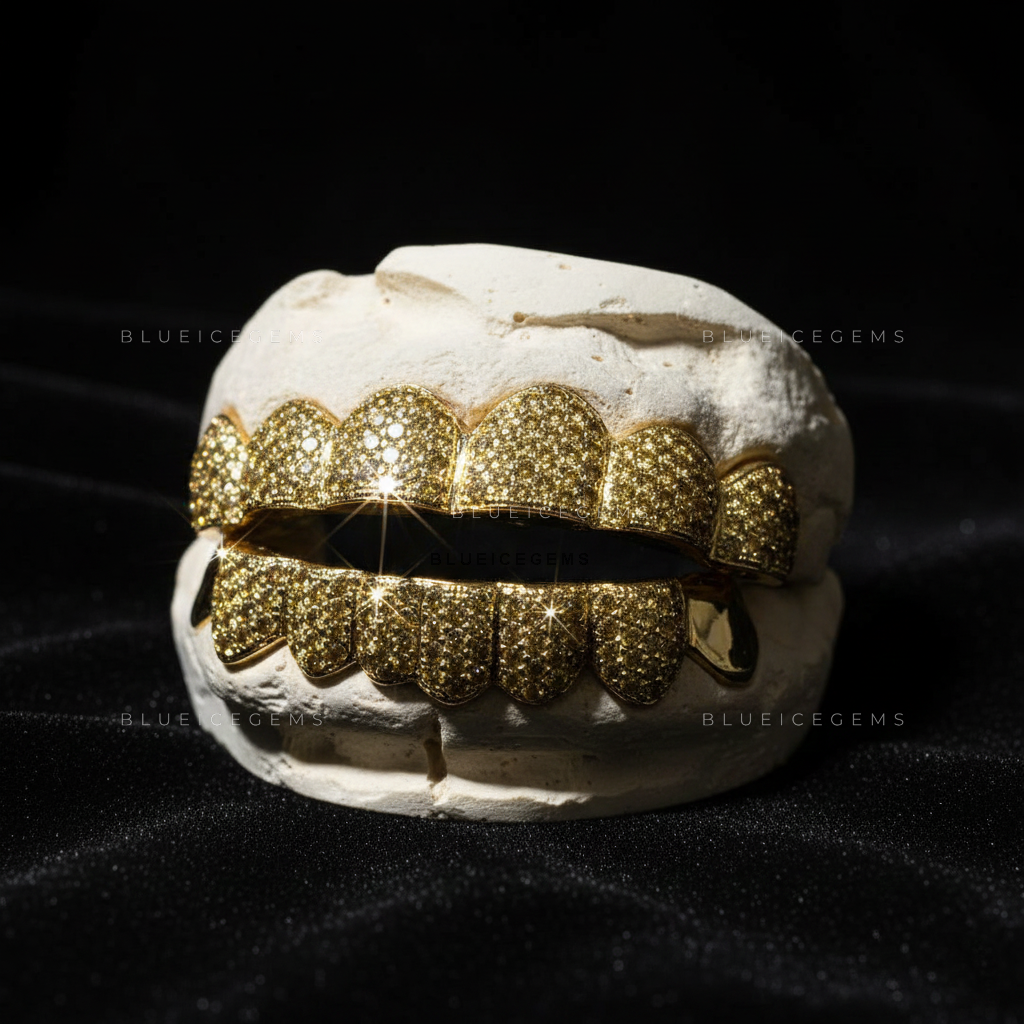 Yellow Diamond Gilded Avalanche Full-Set Grillz