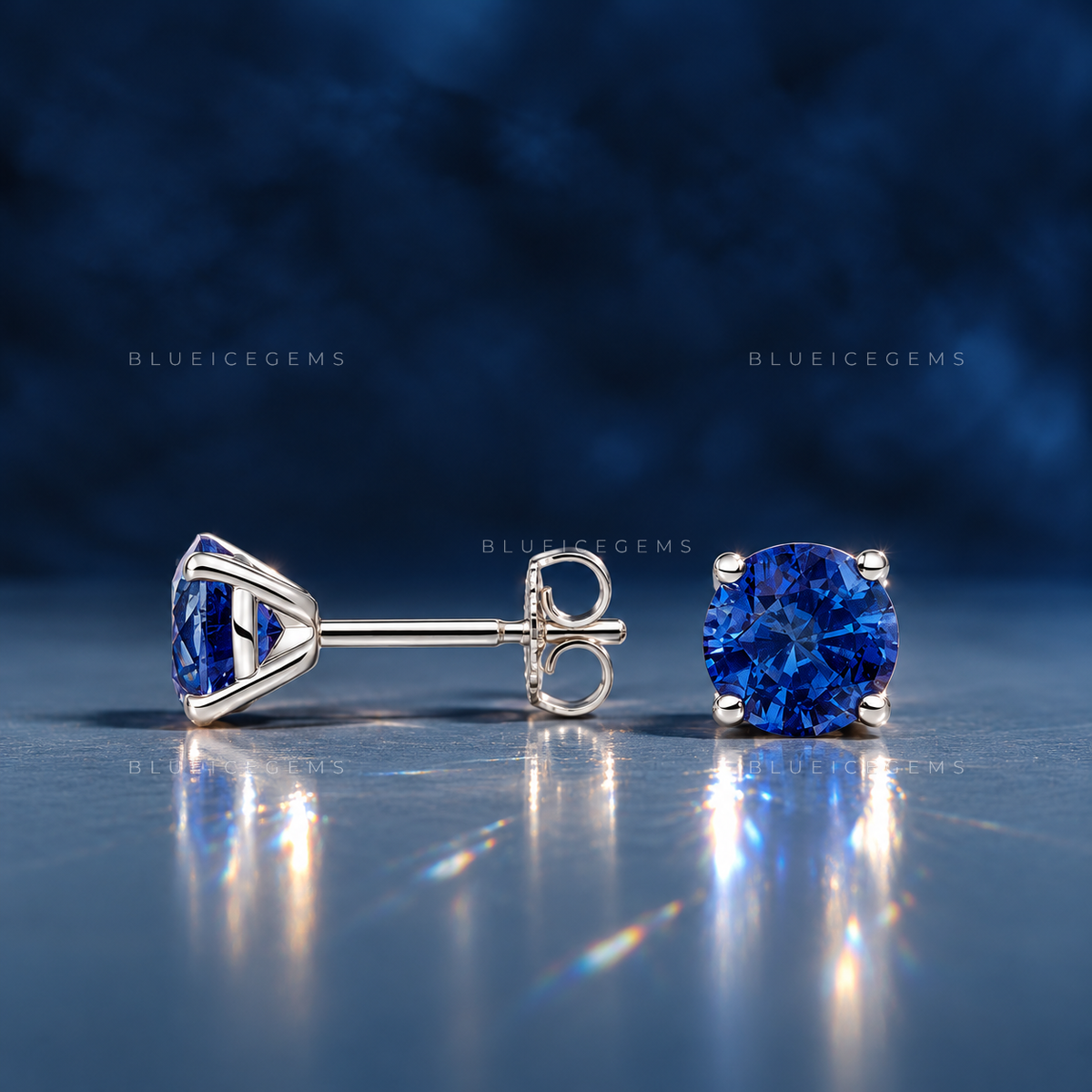 Classic Blue Sapphire Solitaire Stud Earrings